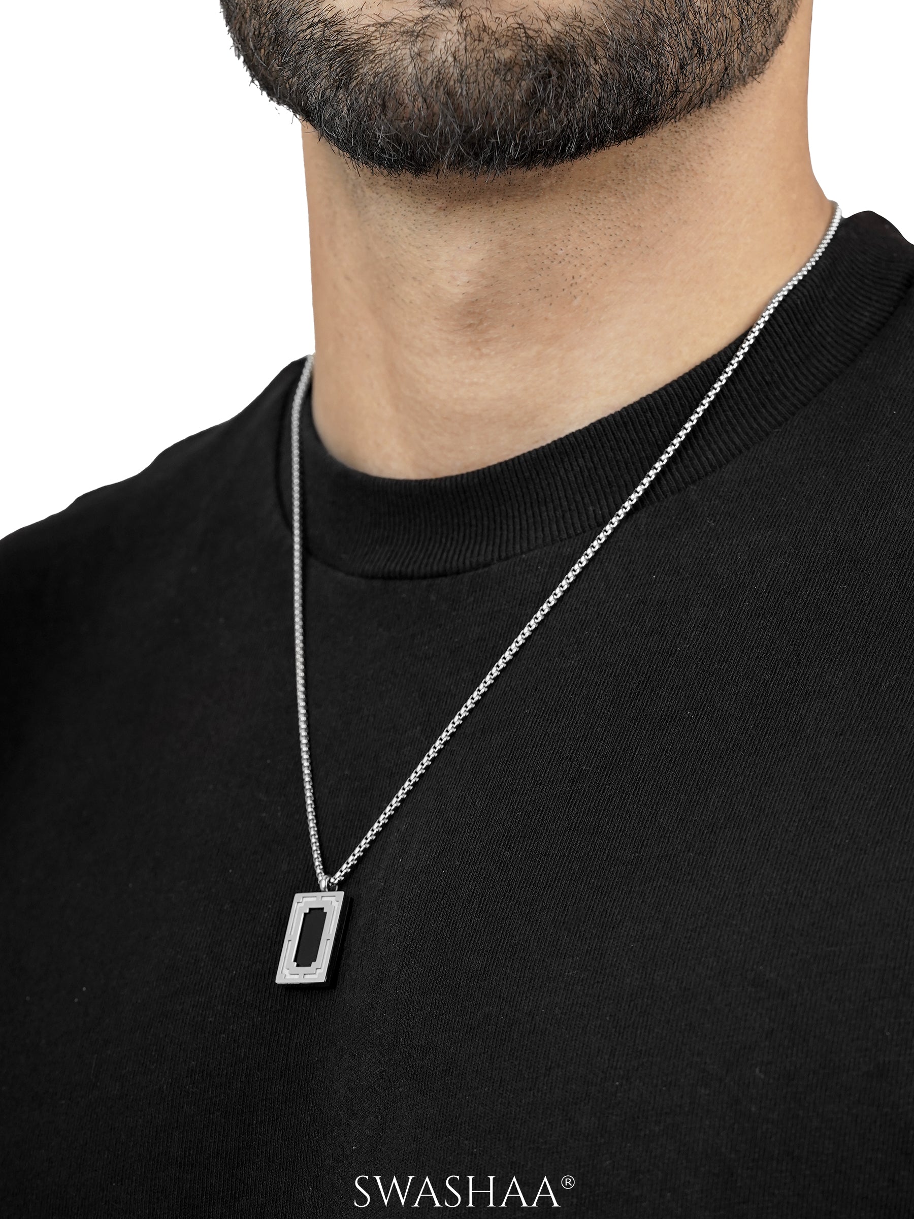 Azren Geometric Frame Silver Men's Chain Pendant