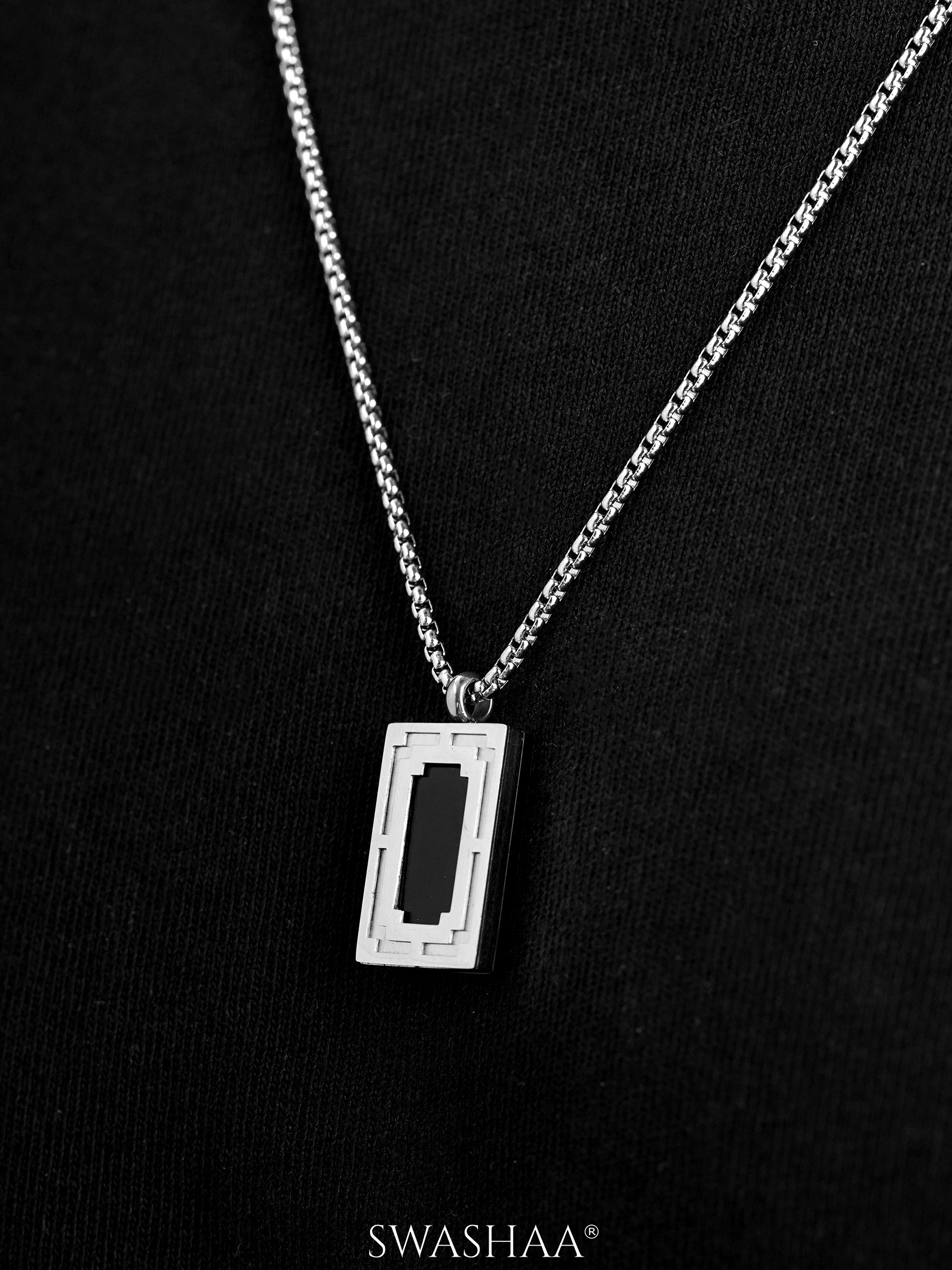 Azren Geometric Frame Silver Men's Chain Pendant