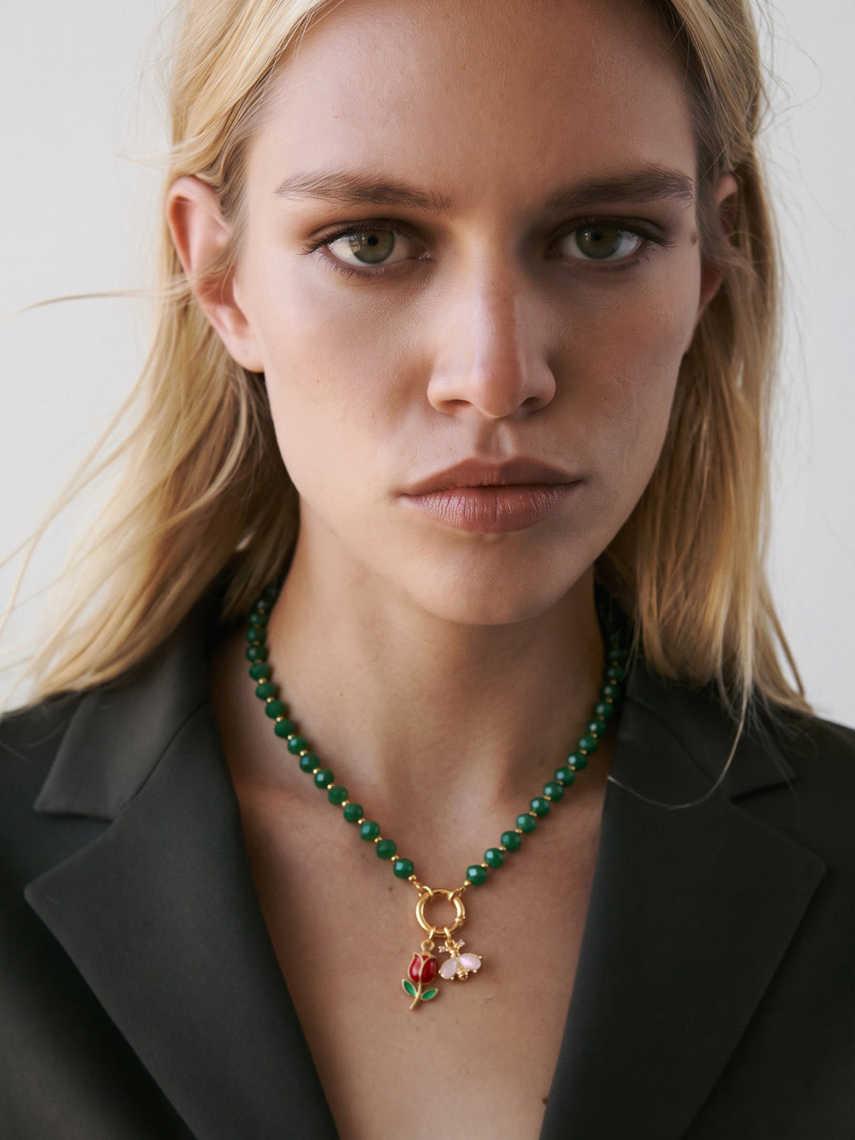Azulis Tulip Butterfly Charms 18K Gold Plated - Green Women's Beaded Necklace