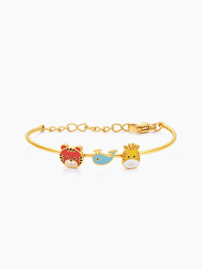 Baby Animal Charms 18K Gold Plated Kid's Cuff Kada Bracelet