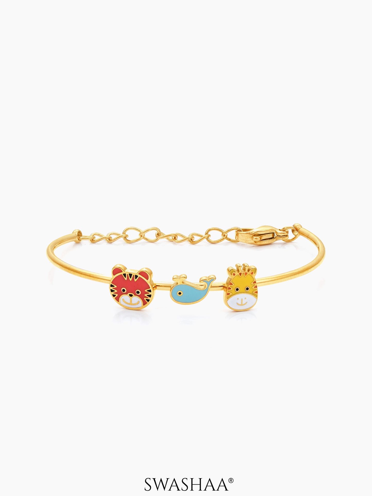 Baby Animal Charms 18K Gold Plated Kid's Cuff Kada Bracelet