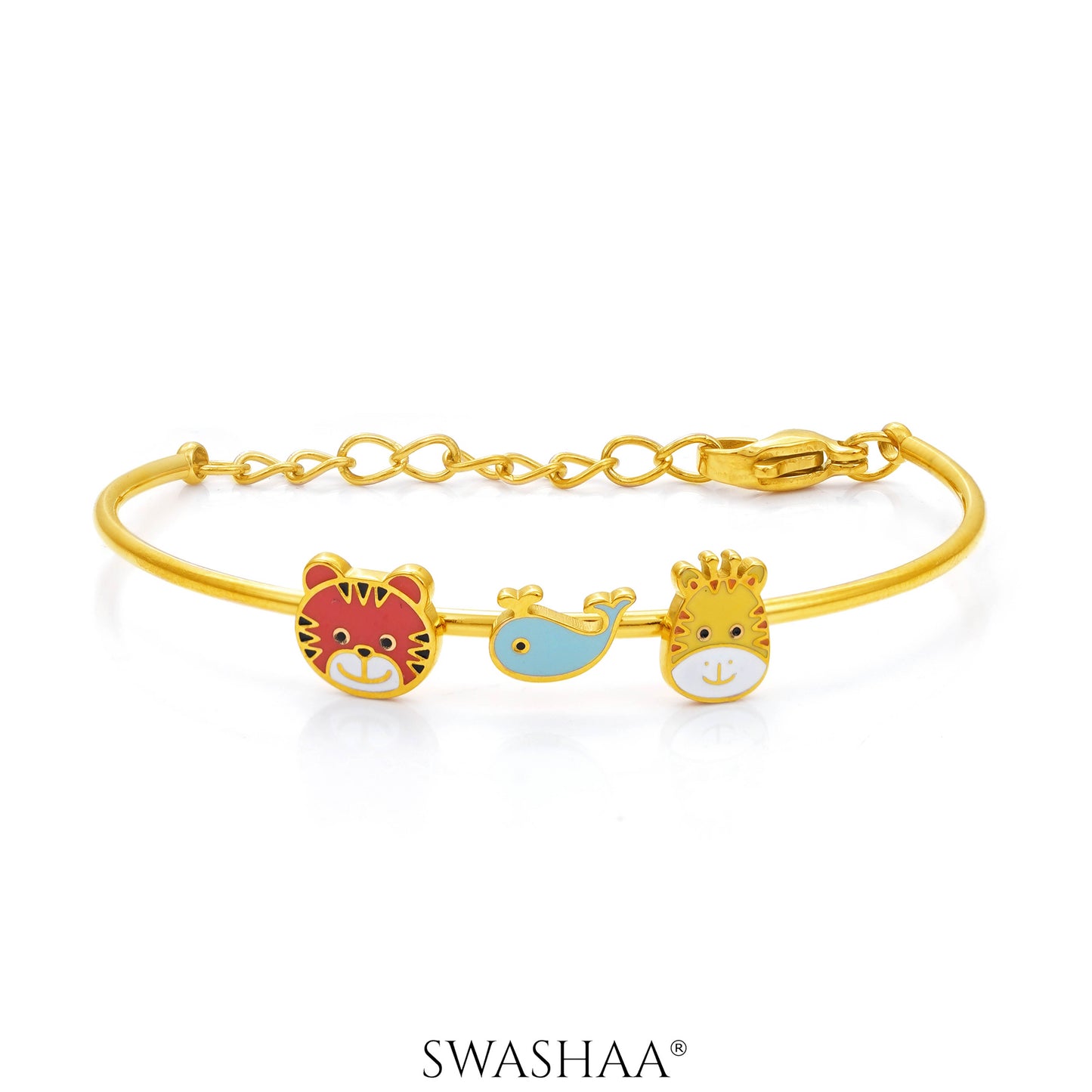 Baby Animal Charms 18K Gold Plated Kid's Kada Bracelet