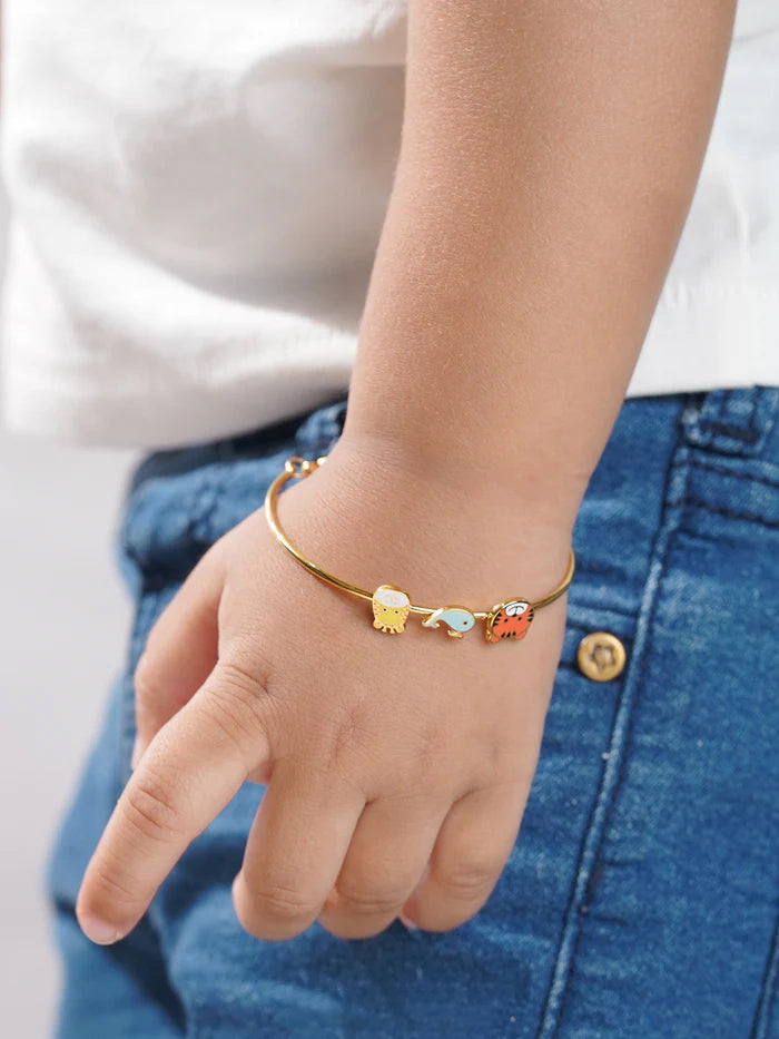 Baby Animal Charms 18K Gold Plated Kid's Cuff Kada Bracelet