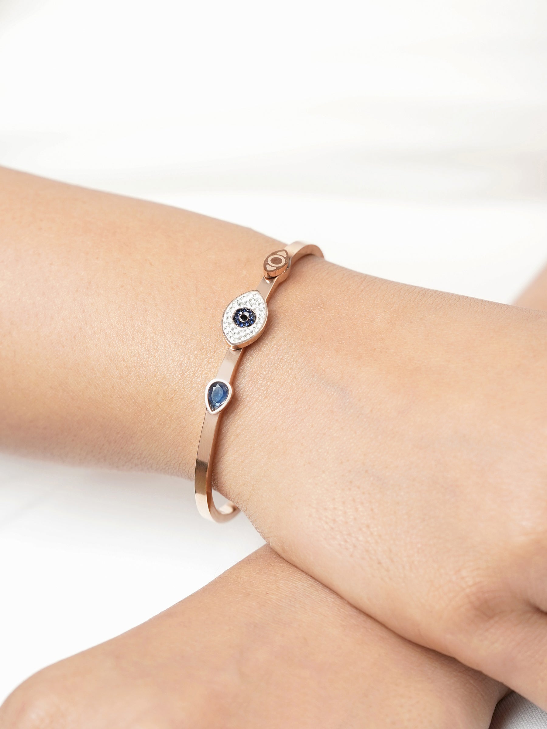 Bailee Blue Evil Eye Diamond Rosegold Plated Bracelet