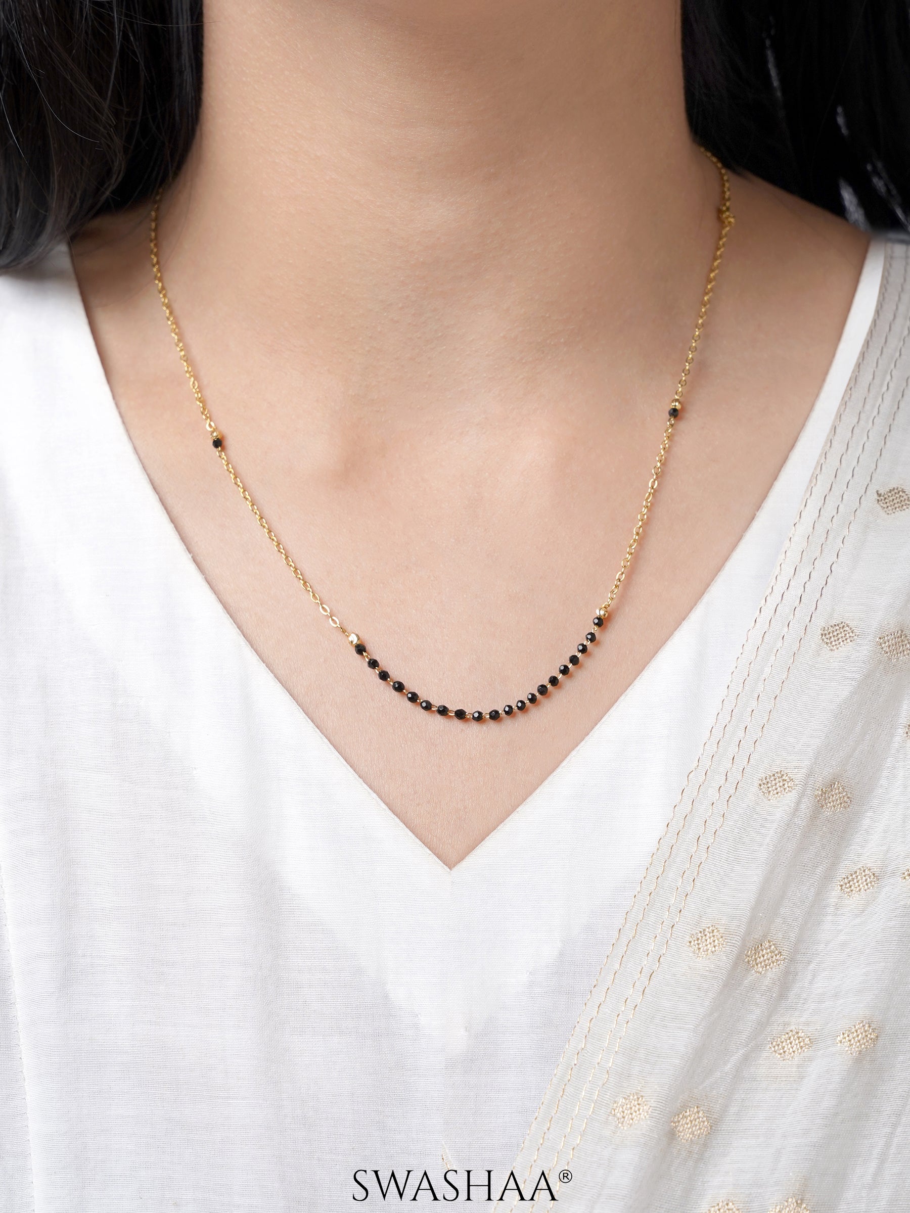 Banari 18K Gold Plated Mangalsutra Jewelry Set Of 2 - Necklace & Earrings - Swashaa