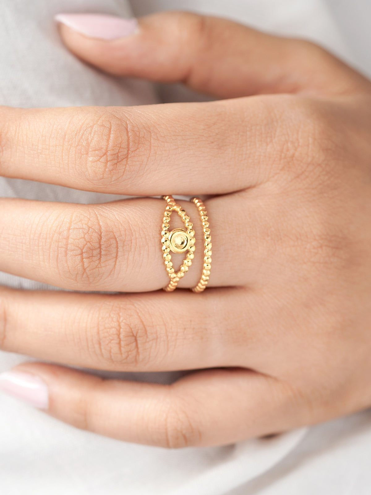 Barkha Evil Eye Double Layered Dotted Bands 18K Gold Plated Ring