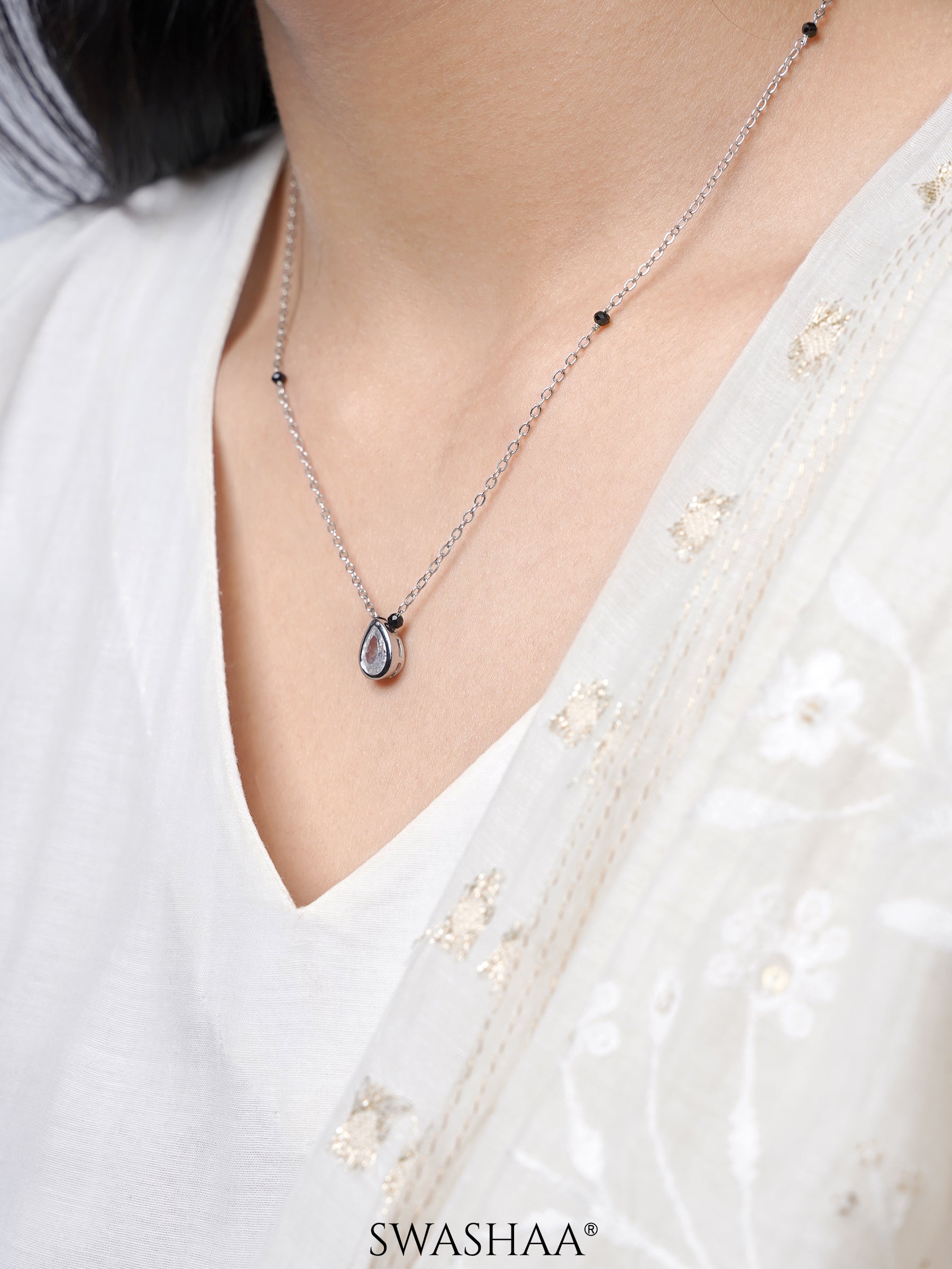 Barkha Teardrop Silver Mangalsutra