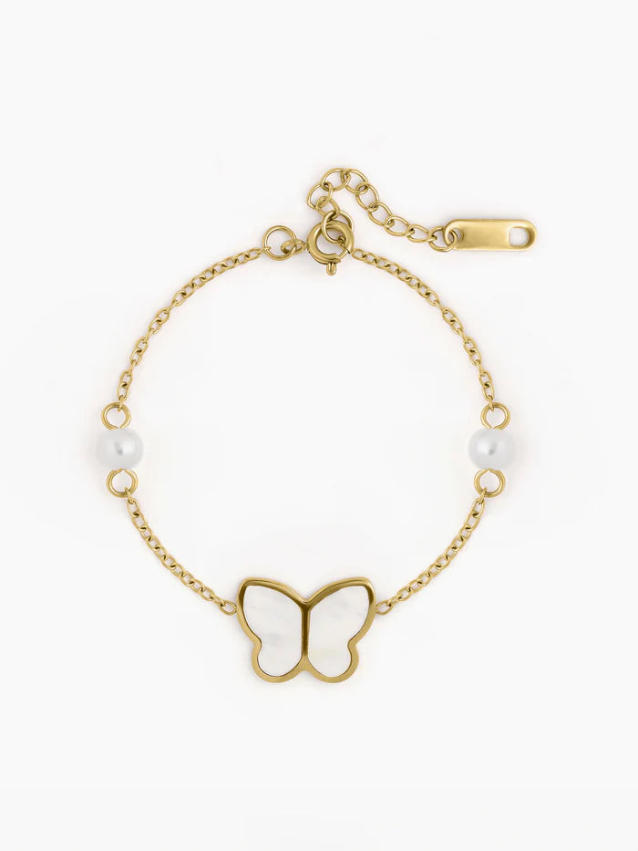 Bibi Butterfly and Pearl Charm 18K Gold Plated Kid's Bracelet