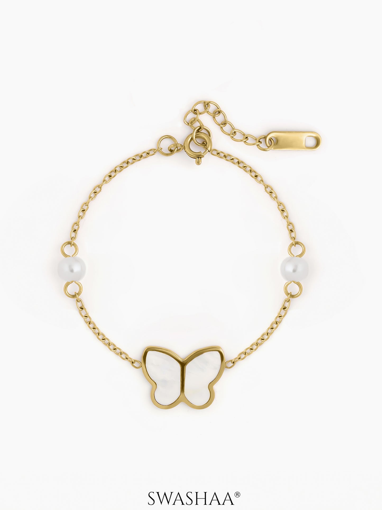 Bibi Butterfly and Pearl Charm 18K Gold Plated Kid's Bracelet