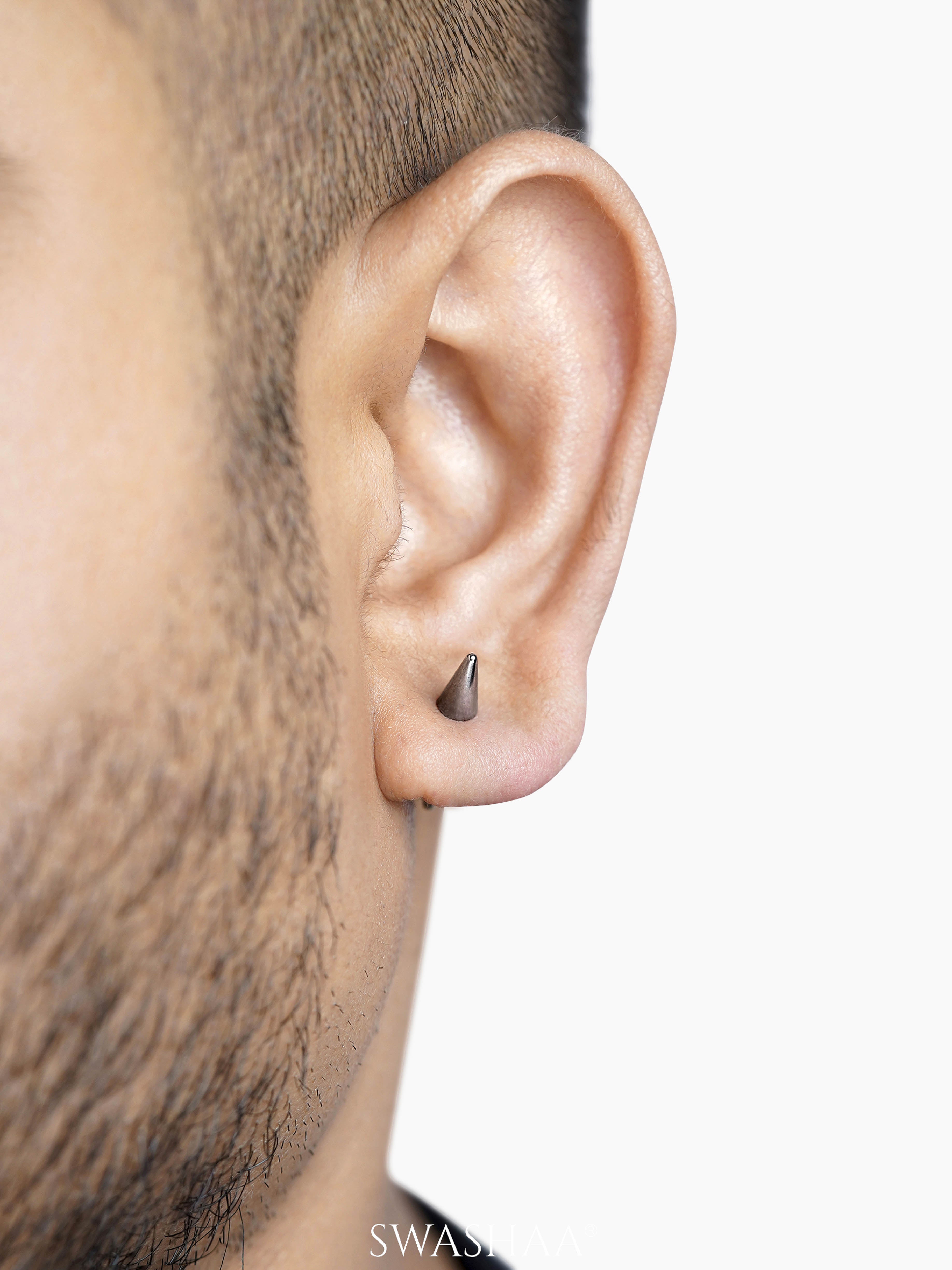 Blaze Dual Spike Silver Men's Stud Earrings