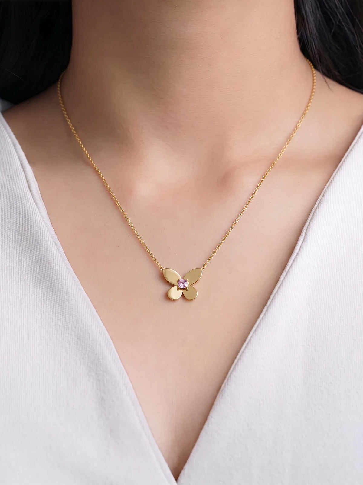 Bliss Butterfly Solitaire 18K Gold Plated Women's Chain Pendant Necklace