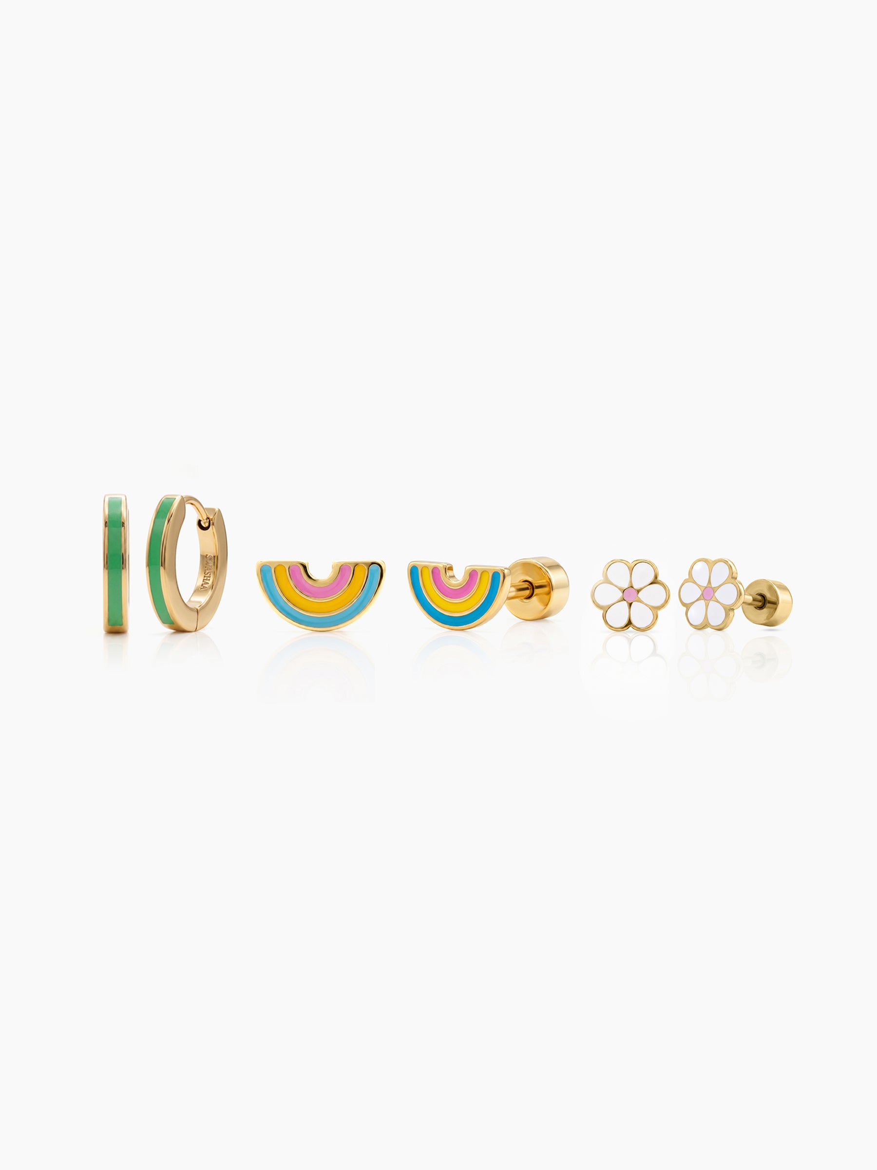 Bloomy Rainbow 18K Gold Plated Kid's Earring Set