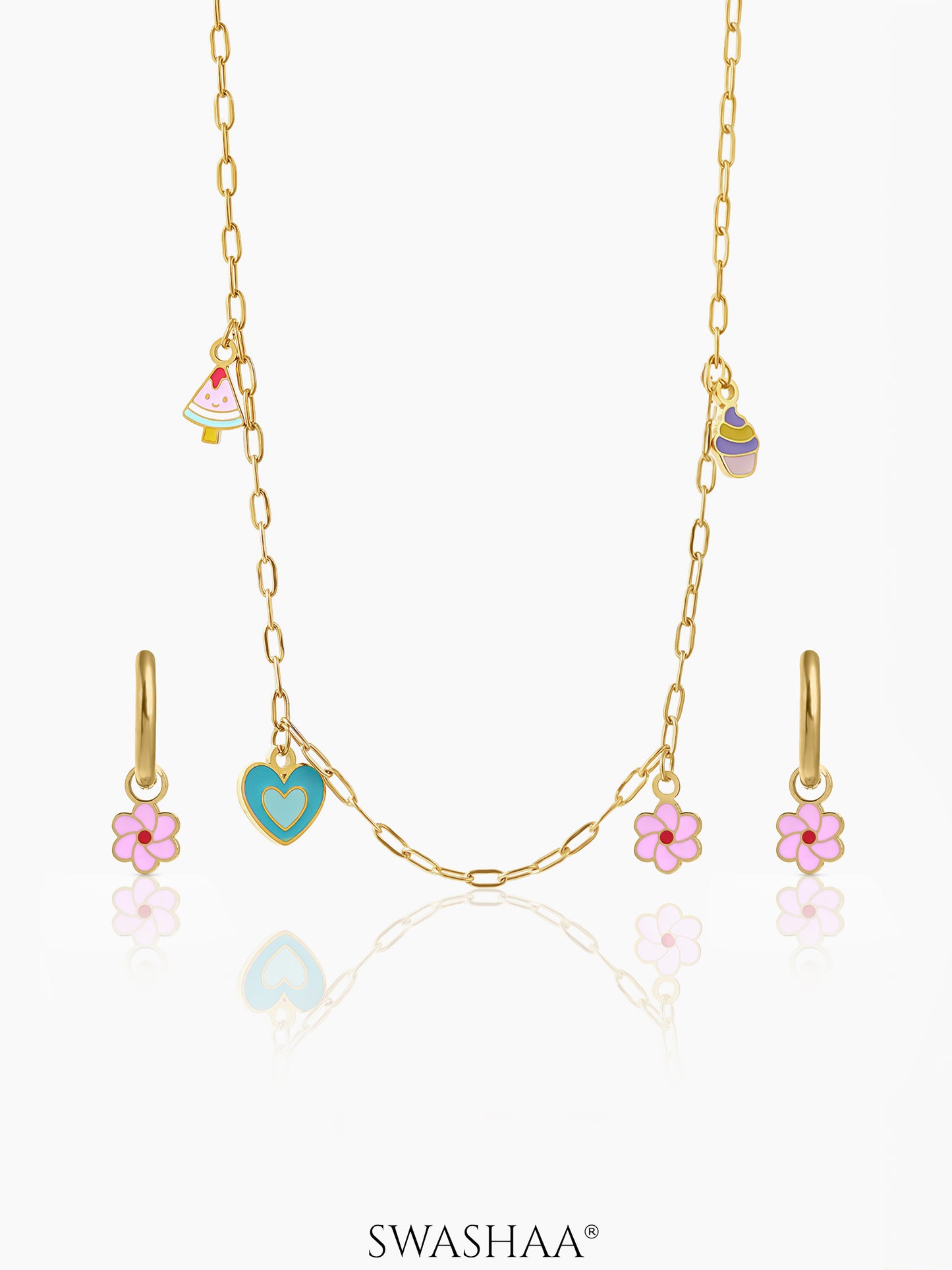 Blossom Love Charms Kid's Jewelry Set Of 2 - Necklace & Earrings
