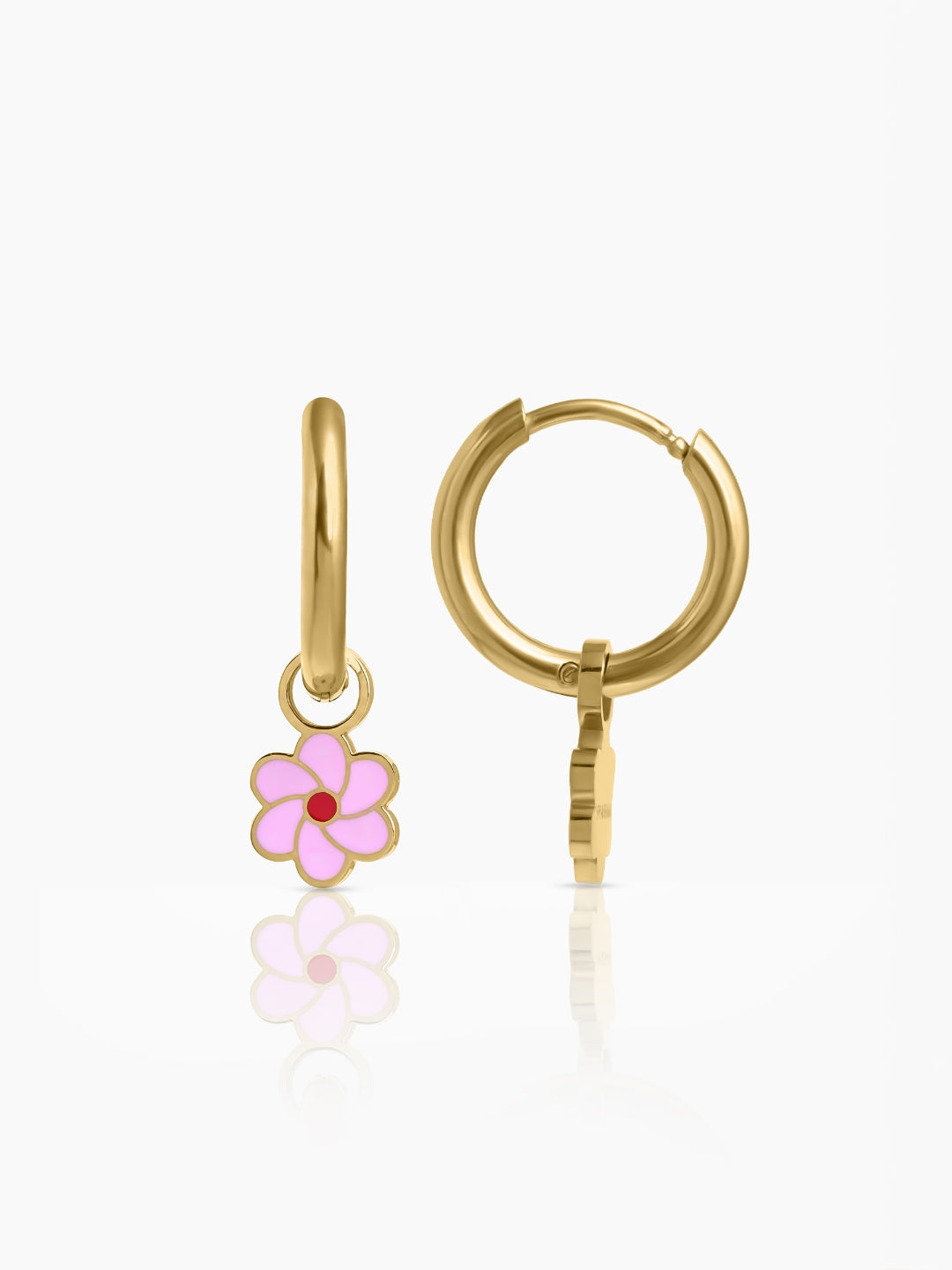 Blossom Pink Flower Charms 18K Gold Plated Kid's Hoop Earrings