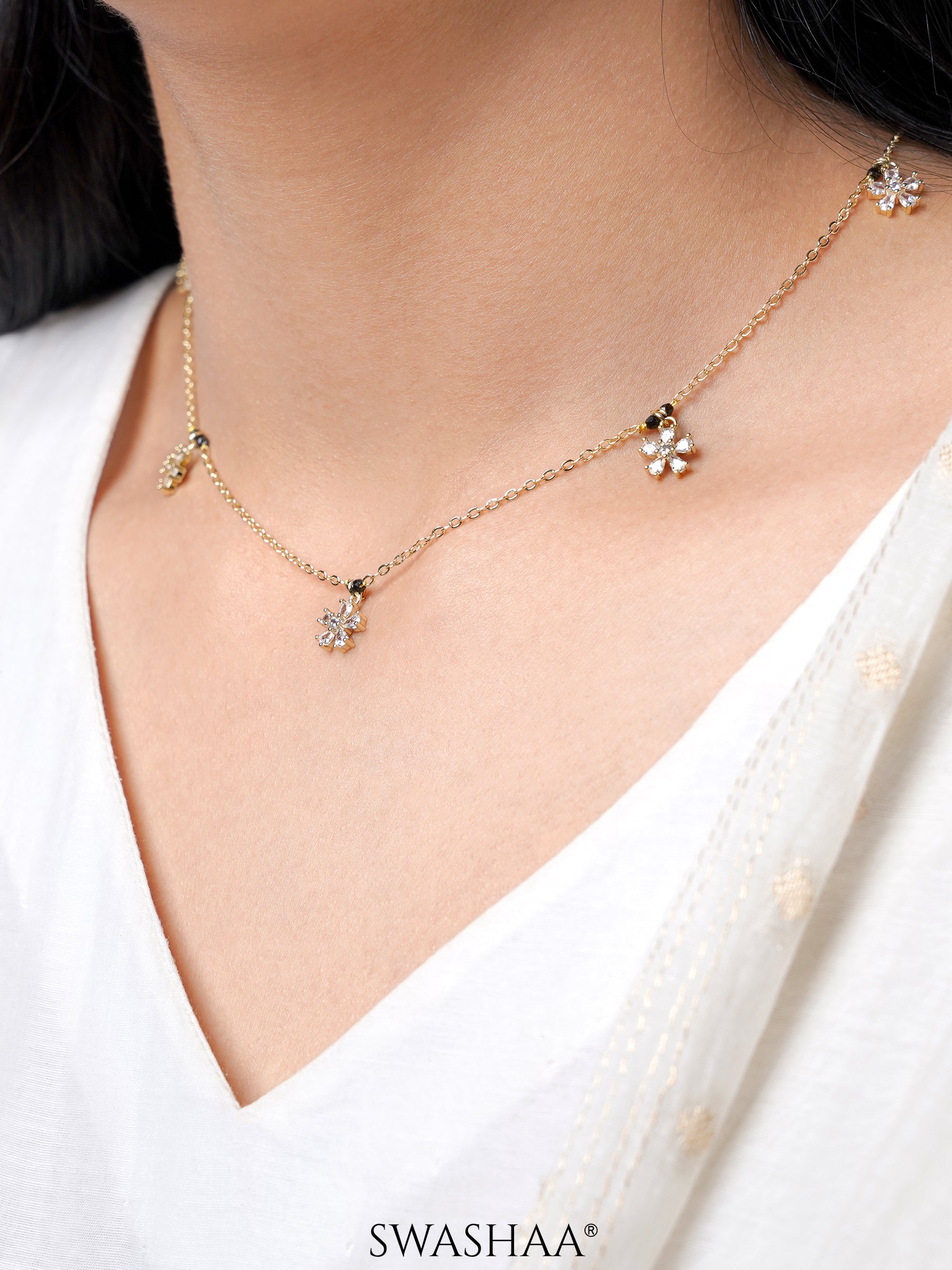 Blossomy Floral CZ Charms 14K Gold Plated Mangalsutra