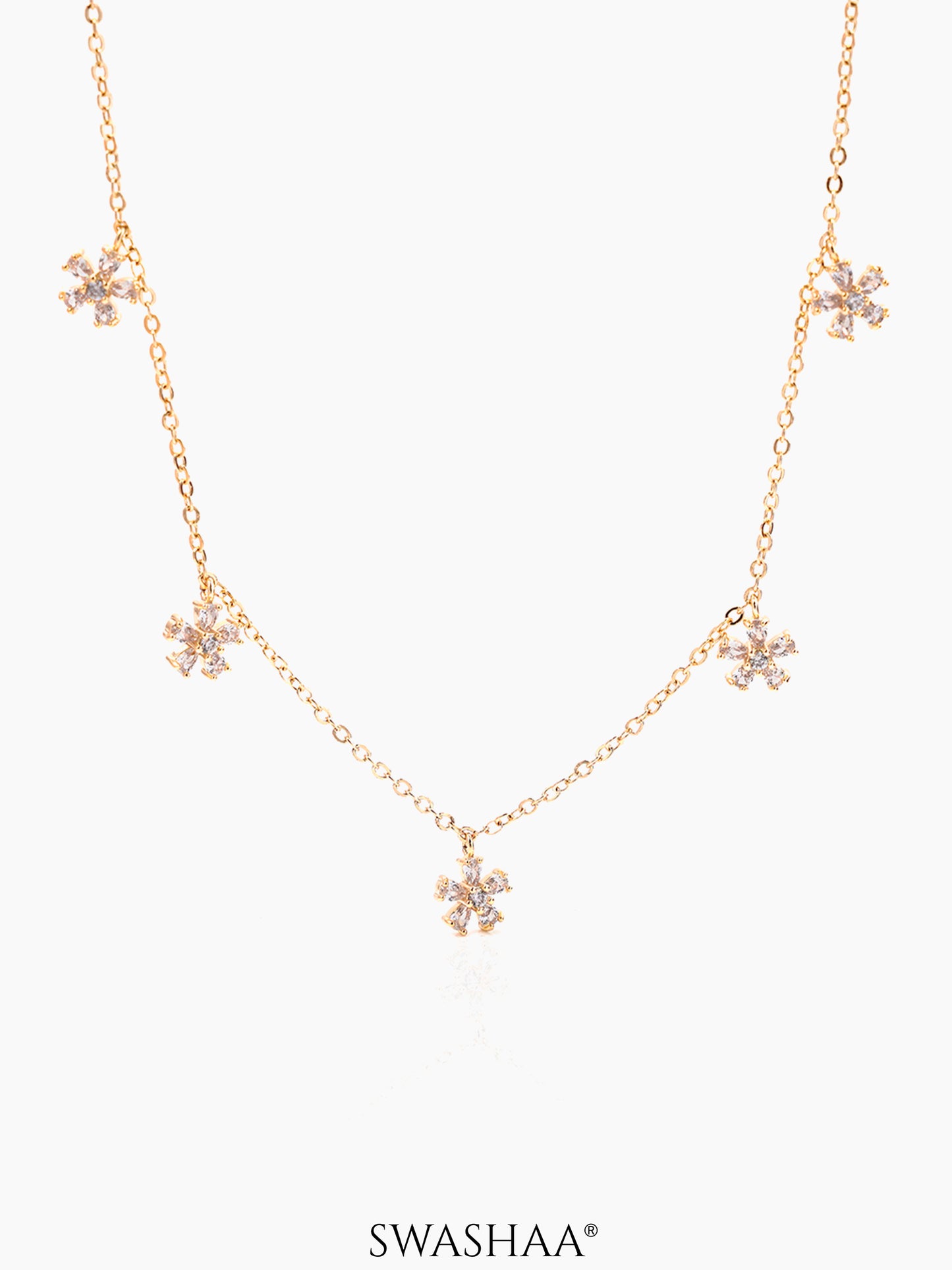 Blossomy Diamond Floral Flower Charms 14K Gold Plated Choker Necklace