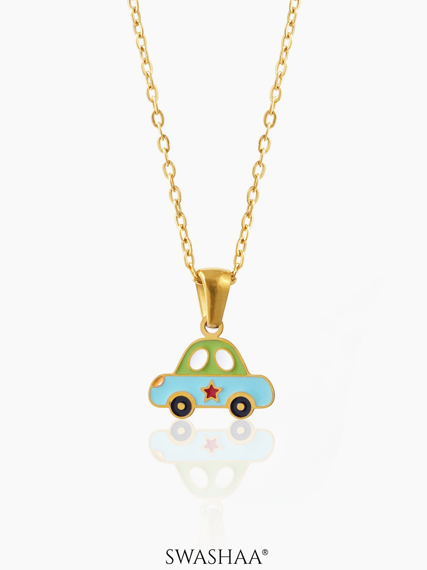 Blue Car Charm 18K Gold Plated Kid's Chain Pendant Necklace