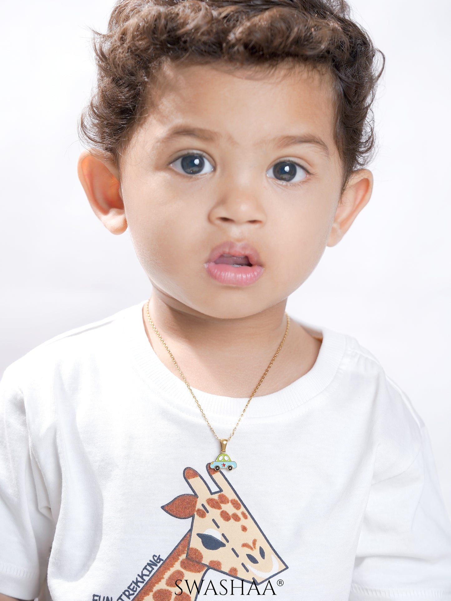 Blue Car 18K Gold Plated Kid's Pendant Necklace