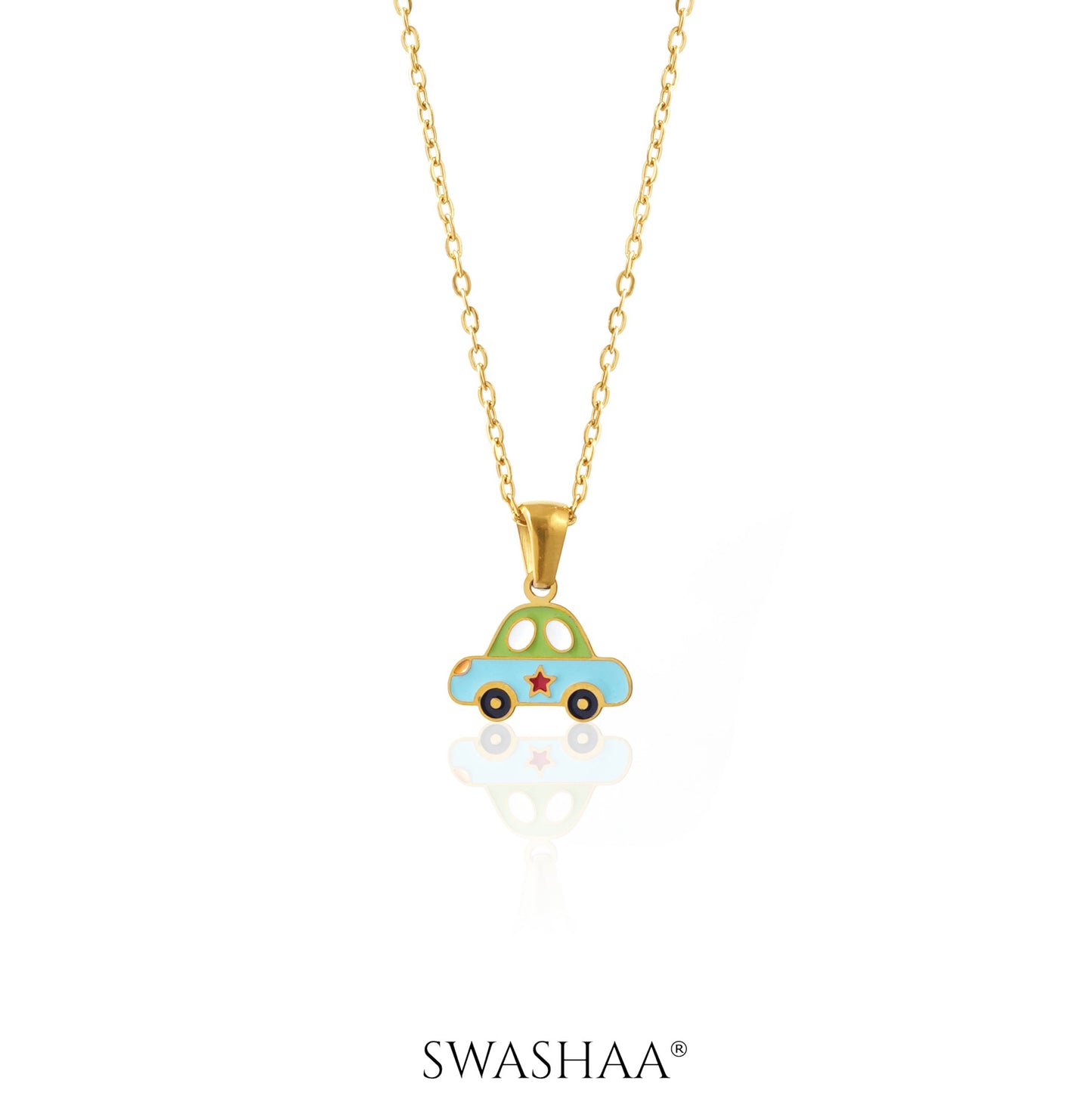 Blue Car 18K Gold Plated Kid's Pendant Necklace