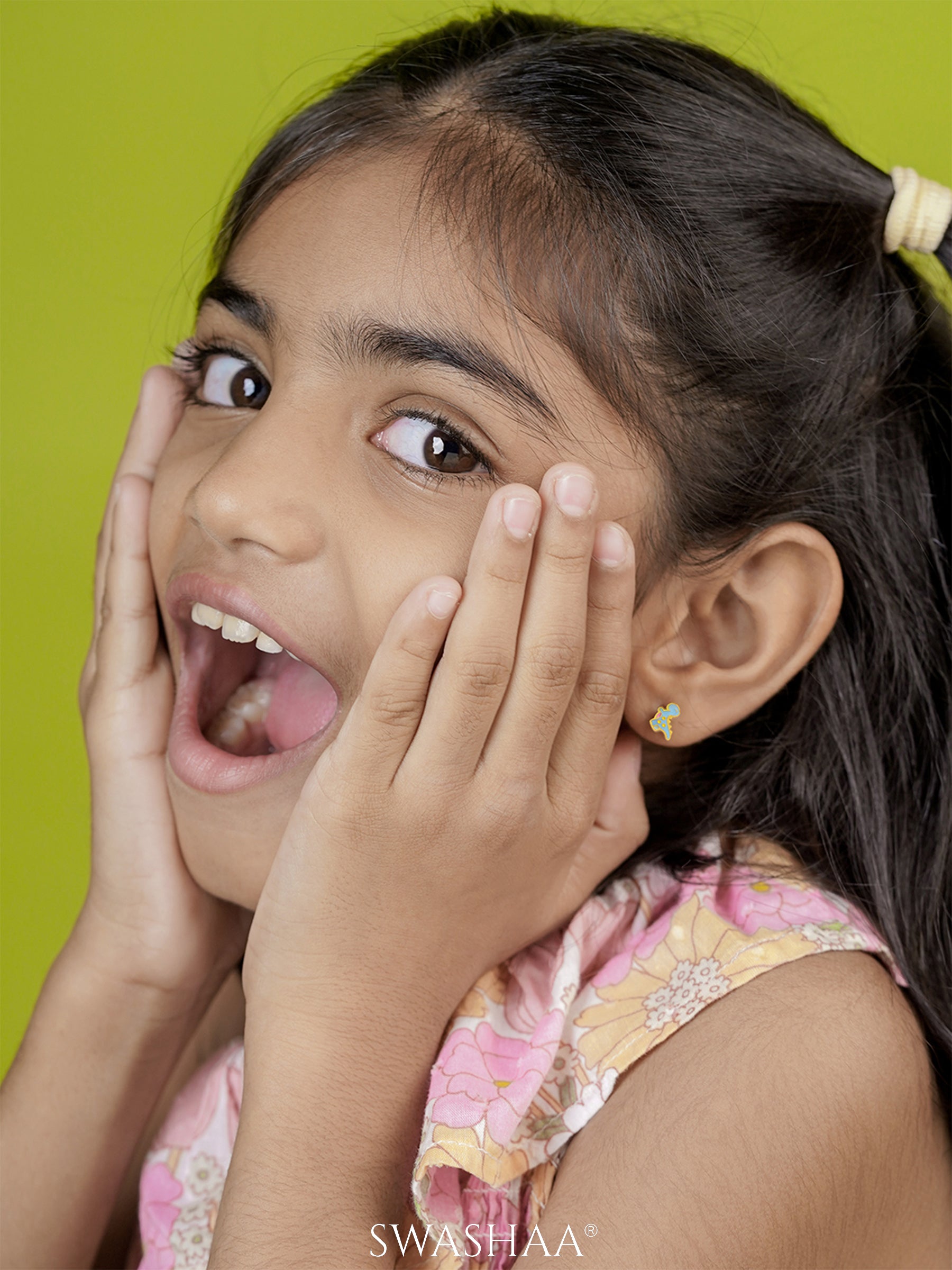 Blue Dina Dinosaur 18K Gold Plated Kid's Stud Earrings