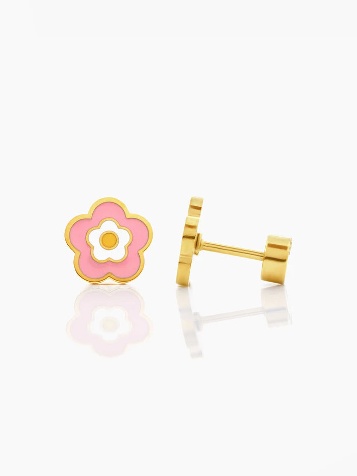 Blush Pink Flower Charm 18K Gold Plated Kid's Stud Earrings