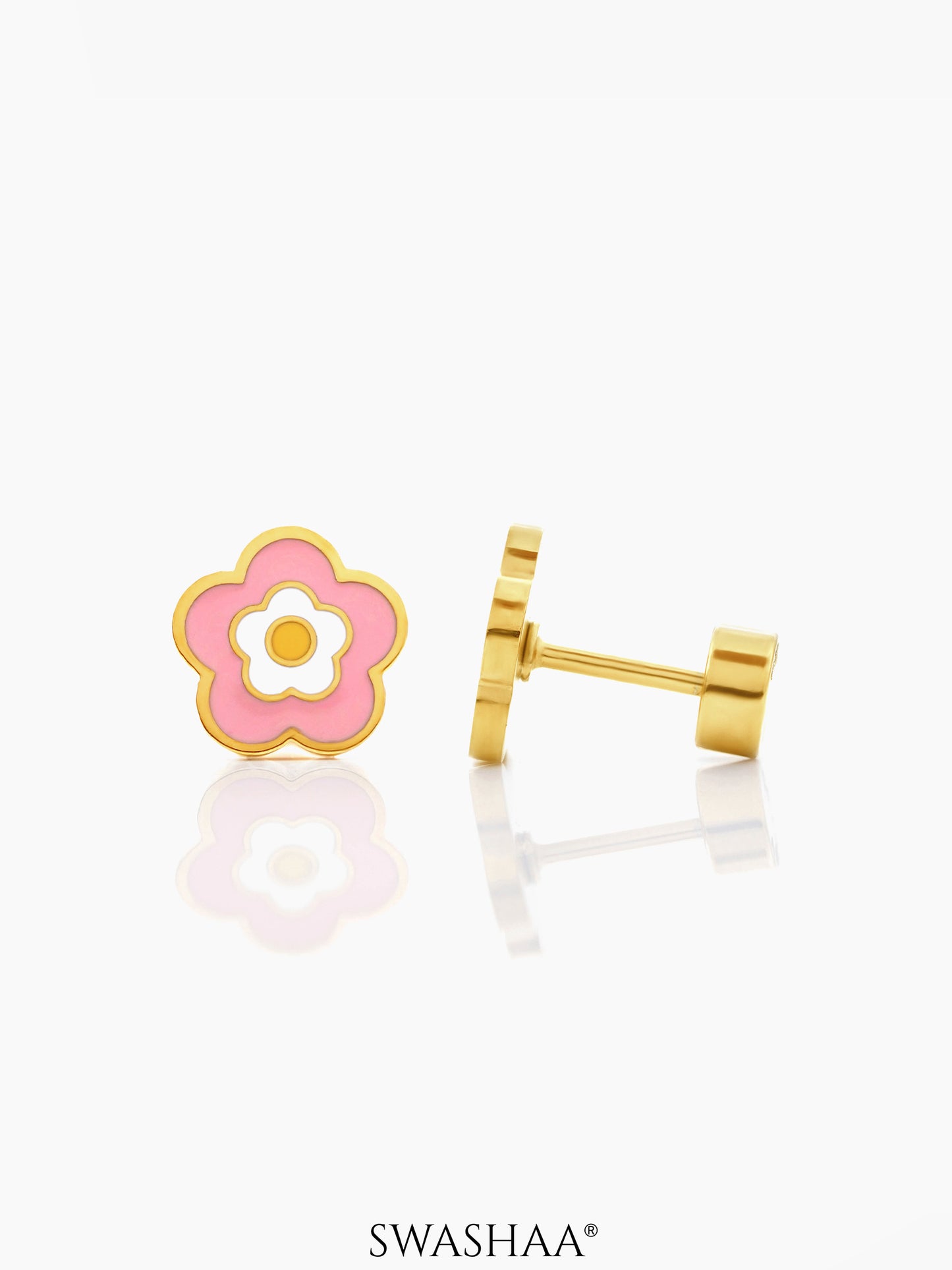 Blush Pink Flower Charm 18K Gold Plated Kid's Stud Earrings