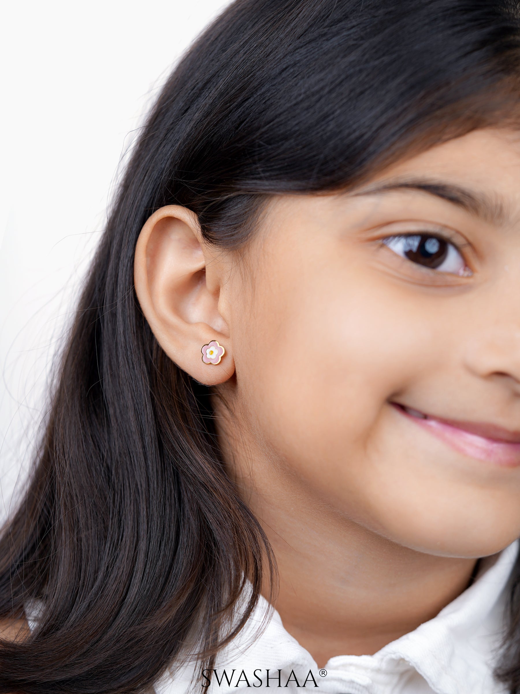 Blush Pink Flower Charm 18K Gold Plated Kid's Stud Earrings