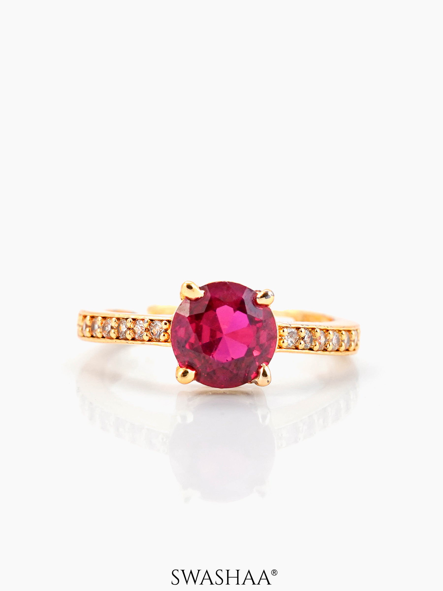 Blush Radiance Deep Pink  Diamond Solitaire 18K Gold Plated Ring
