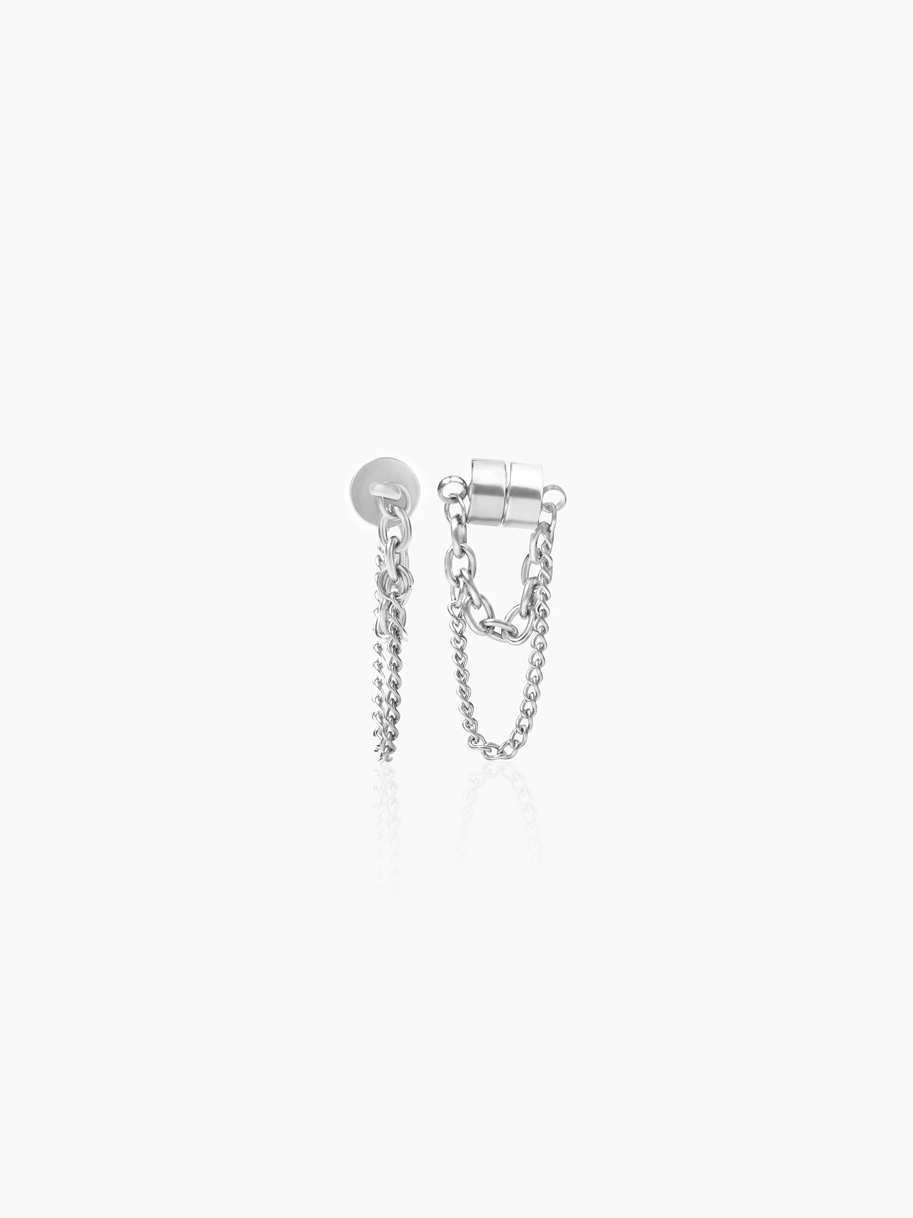 Brain Layered Silver Men's Dangling Chain Earrings