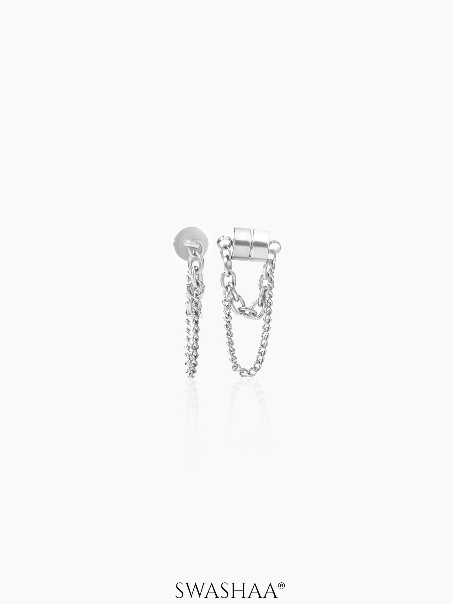 Brain Layered Silver Men's Dangling Chain Earrings
