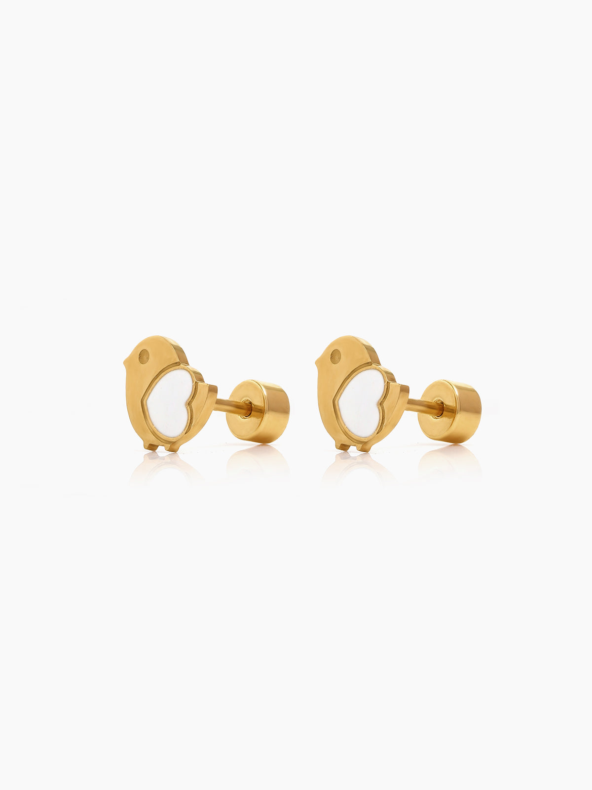 Breezy Bird White Heart 18K Gold Plated Kid's Earrings