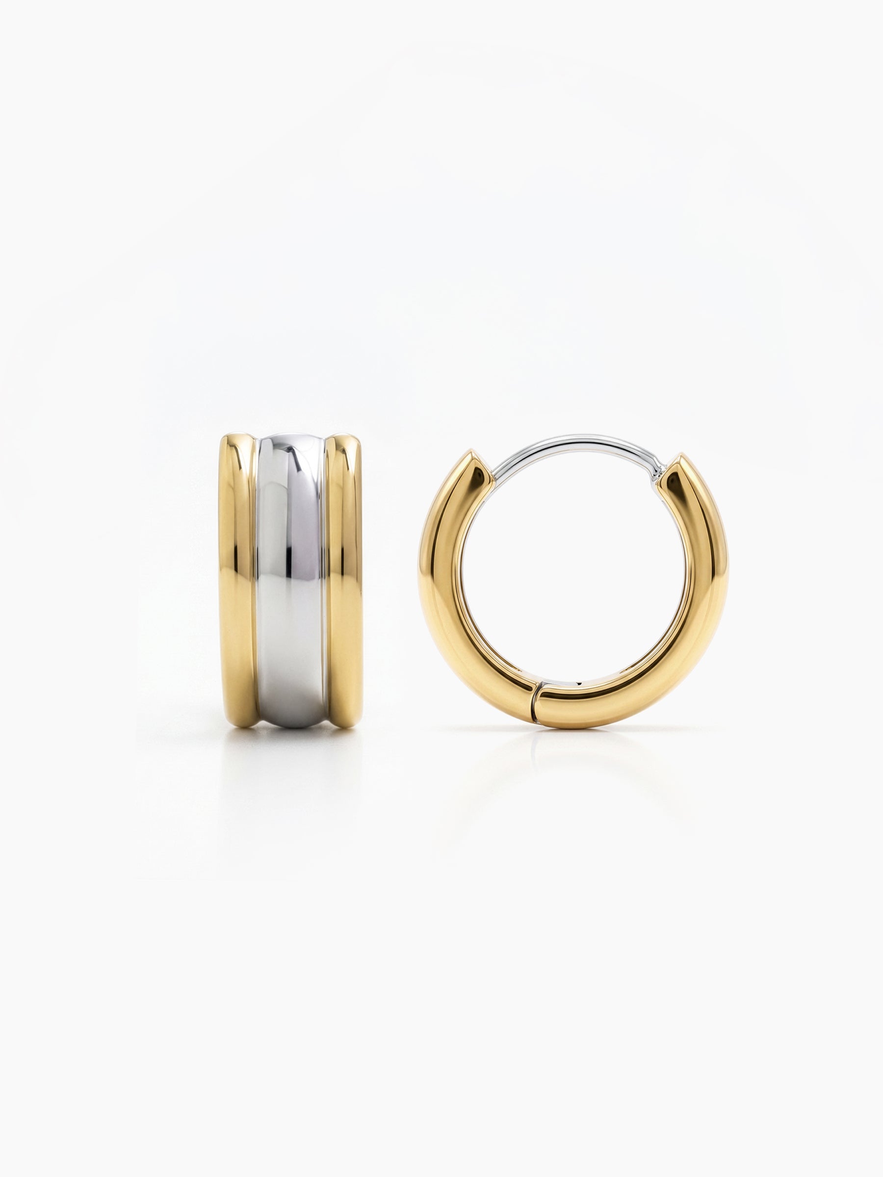 Brennor Two Tone 18K Gold Plated - Silver Men's Hoop Earrings