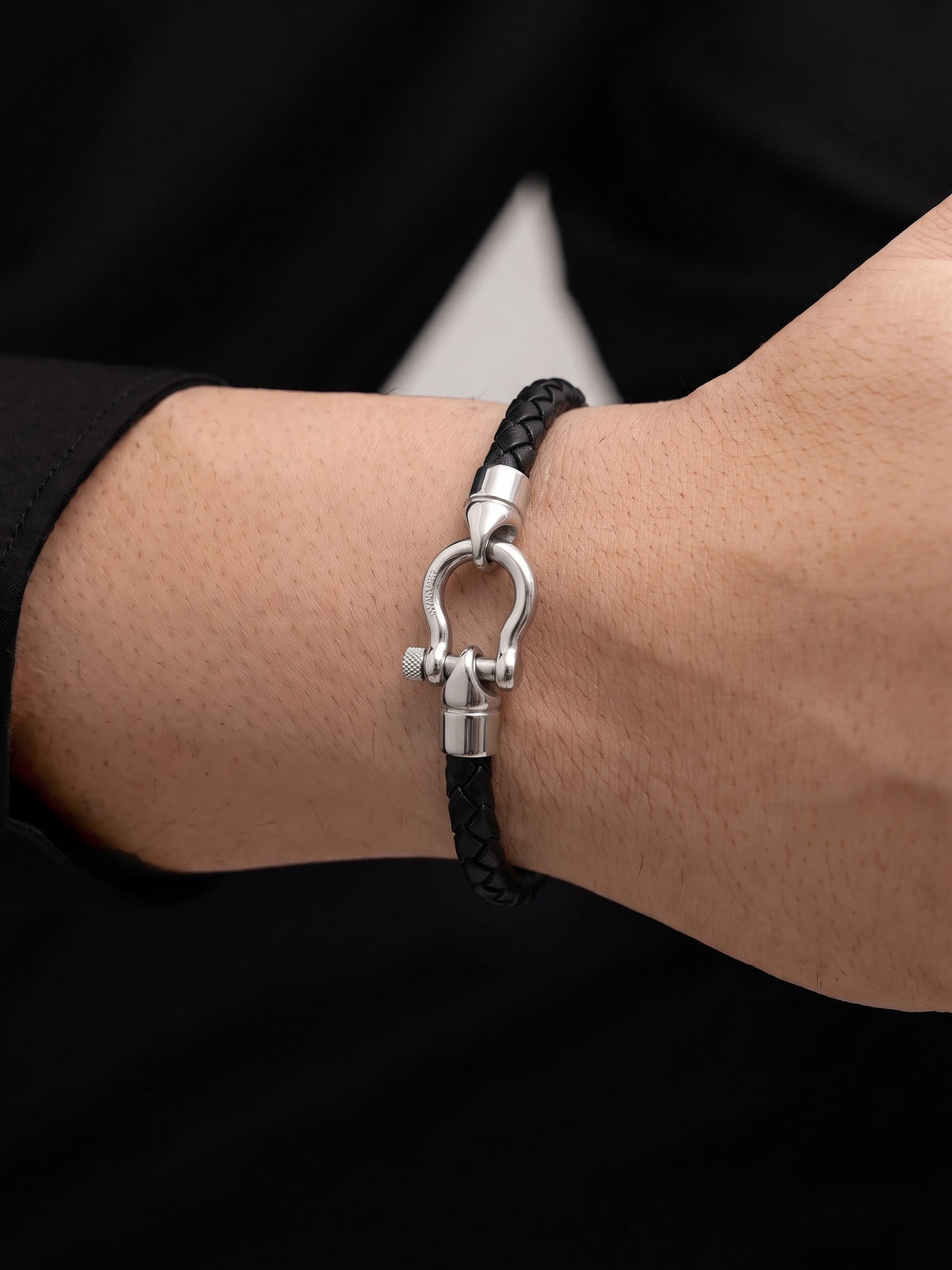 Brevin Silver - Black Men's Leather Bracelet