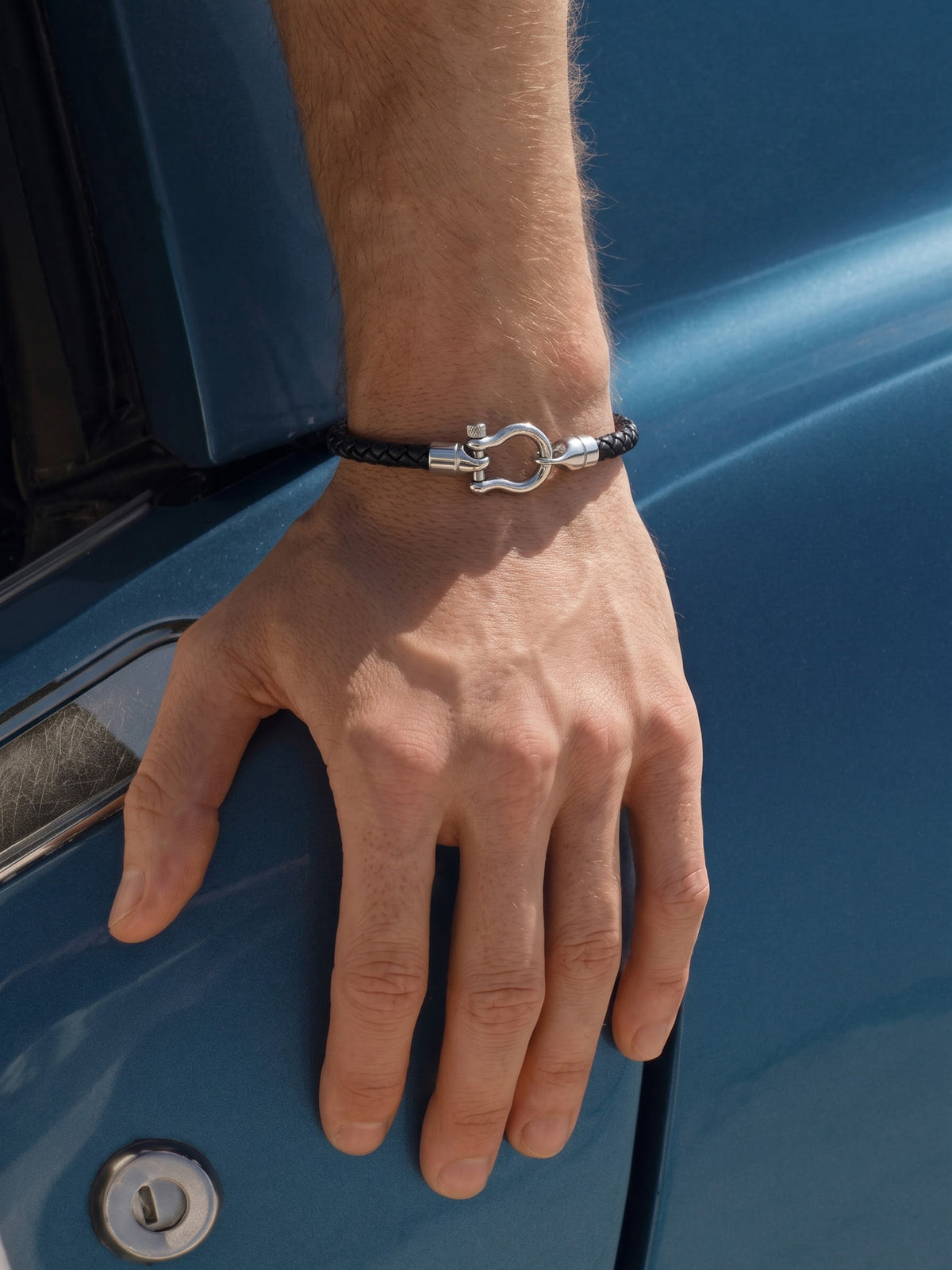 Brevin Silver - Black Men's Leather Bracelet