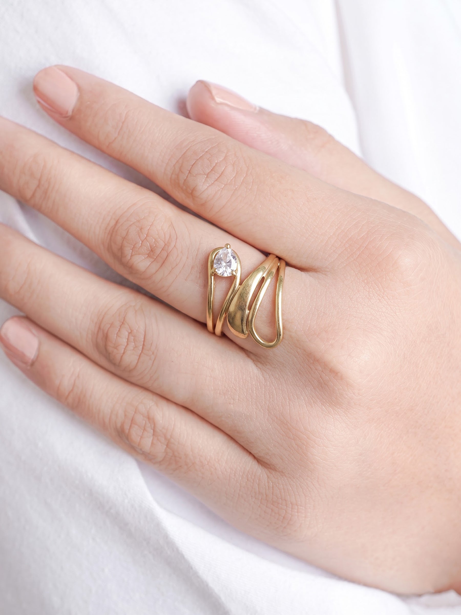 Brigitte Solitaire Diamond 18K Gold Plated Women's Ring