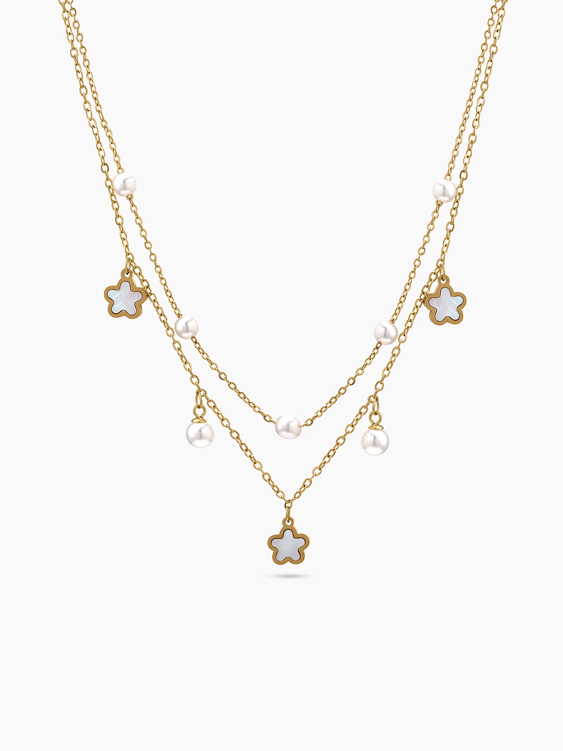 Briony Floral Pearl Charm 18K Gold Plated women's Layered Necklace