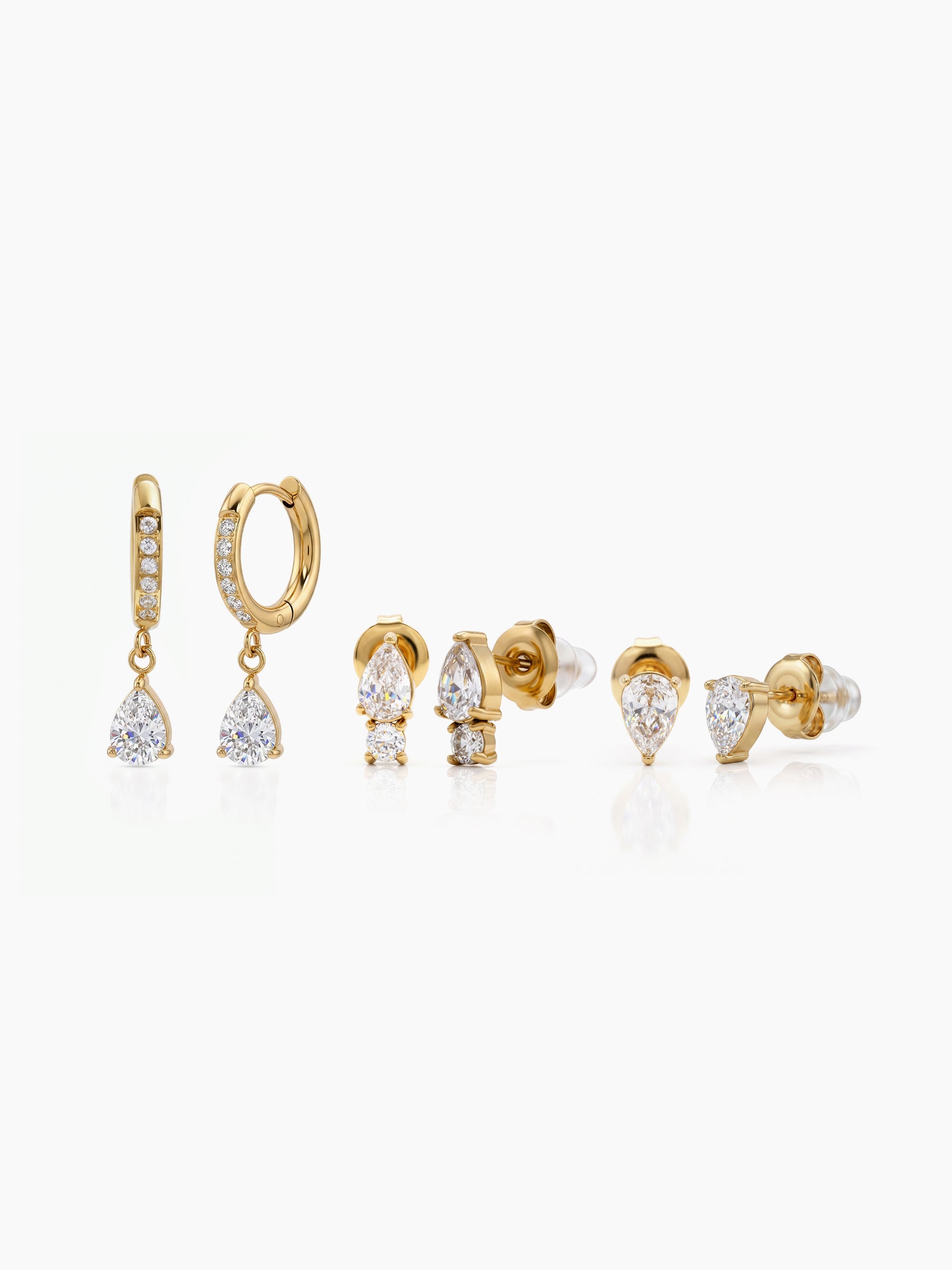 Briosa Pear Drop Diamond 18K Gold Plated Women's Earring Sets