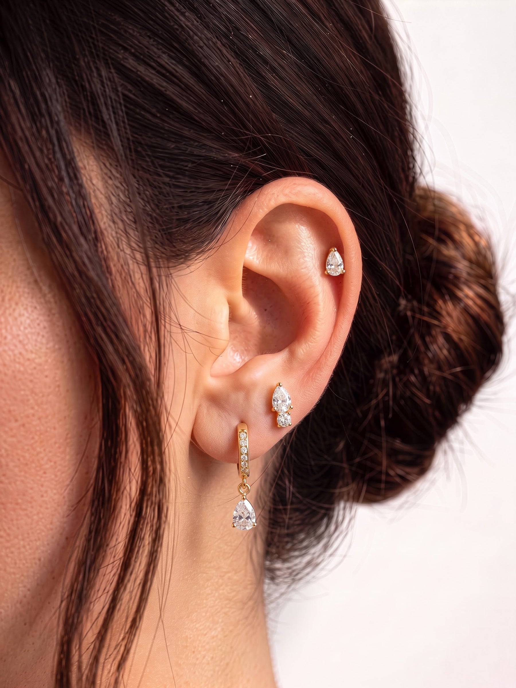 Briosa Pear Drop Diamond 18K Gold Plated Women's Earring Sets