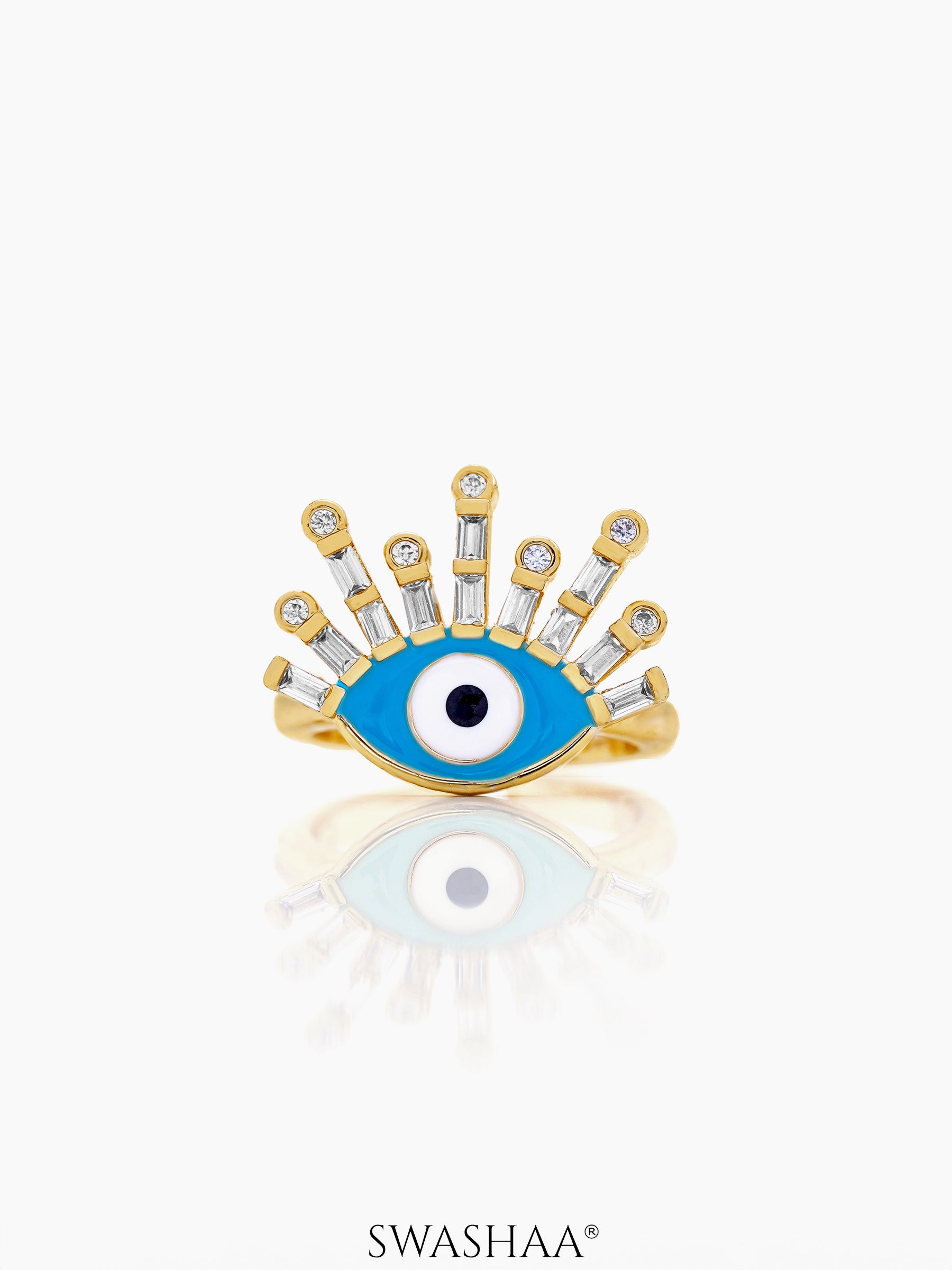 Bruce Evil Eye Aqua 18K Gold Plated Ring