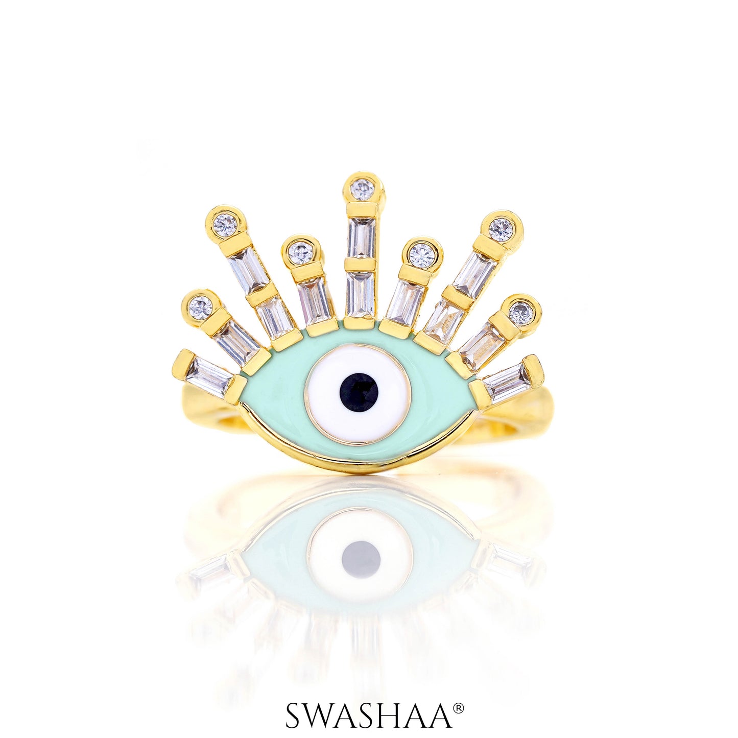 Bruce Evil Eye Mint 18K Gold Plated Ring