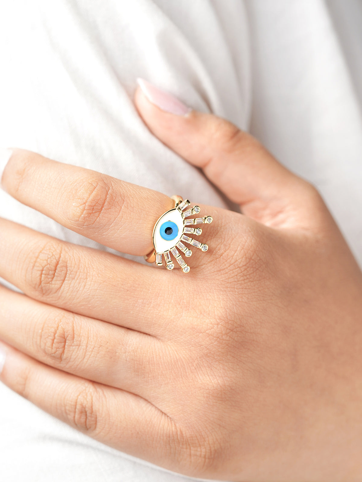 Bruce Evil Eye White 18K Gold Plated Ring