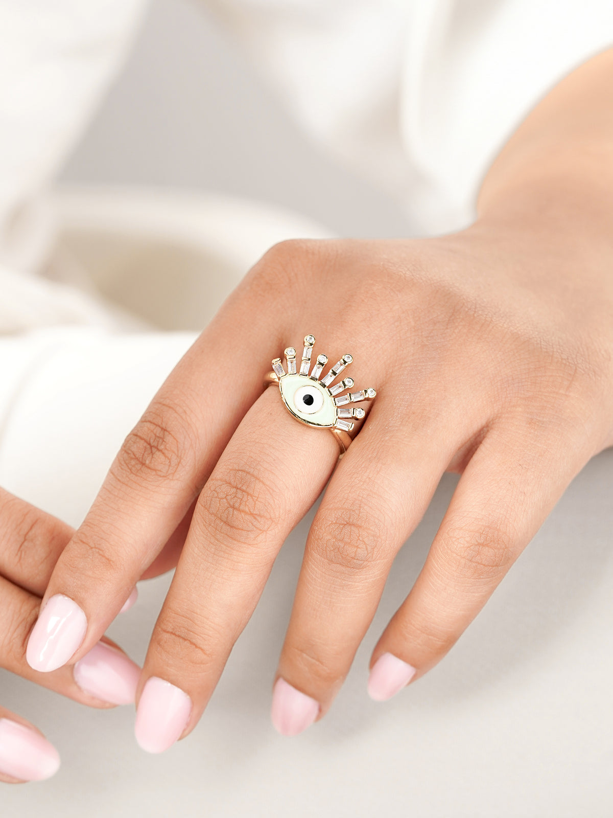 Bruce Evil Eye Mint 18K Gold Plated Ring