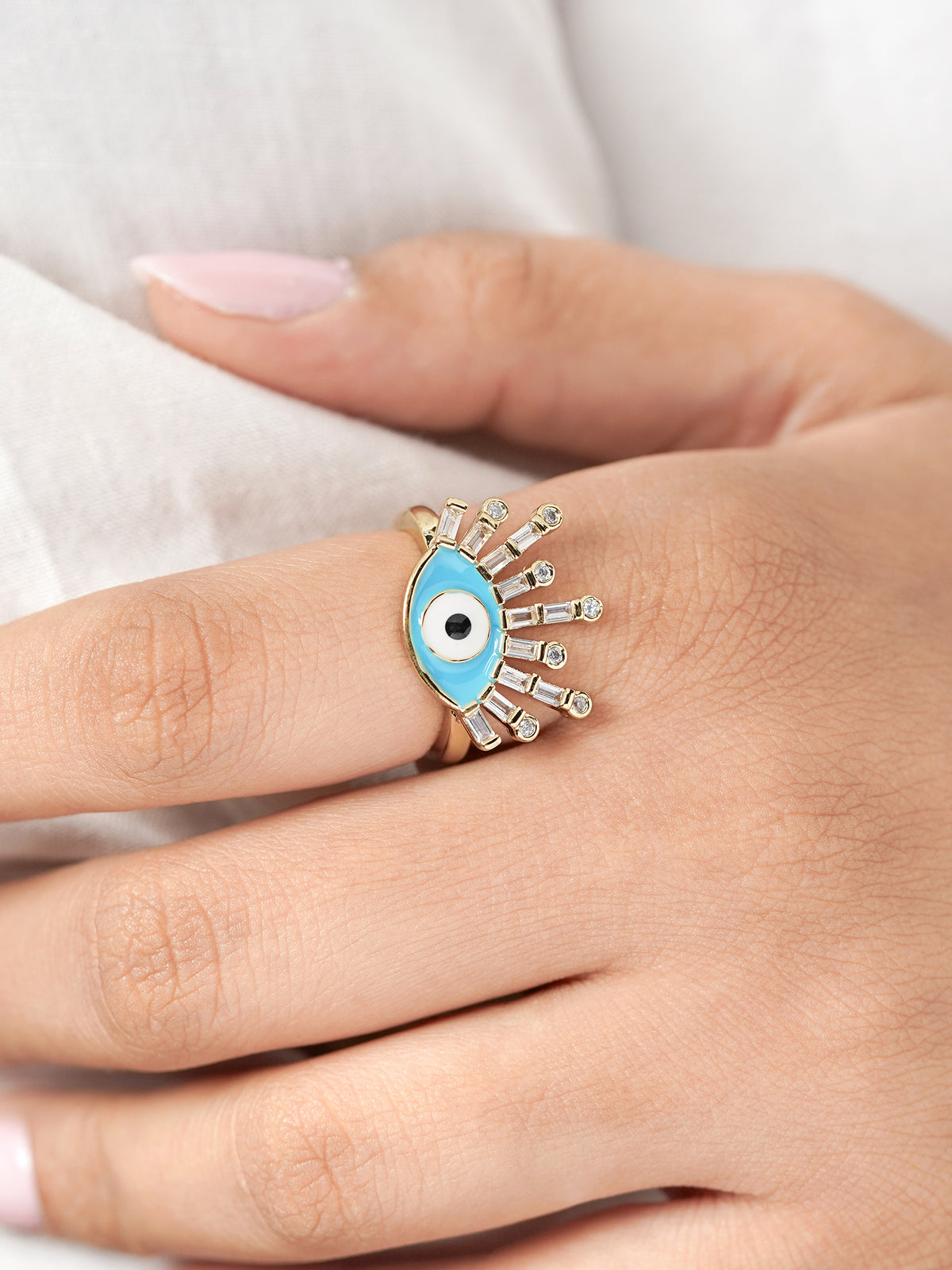Bruce Evil Eye Aqua 18K Gold Plated Ring