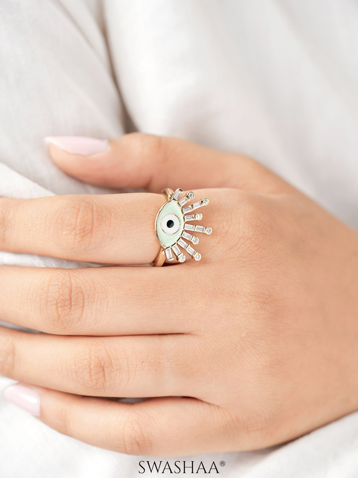 Bruce Evil Eye Mint 18K Gold Plated Ring