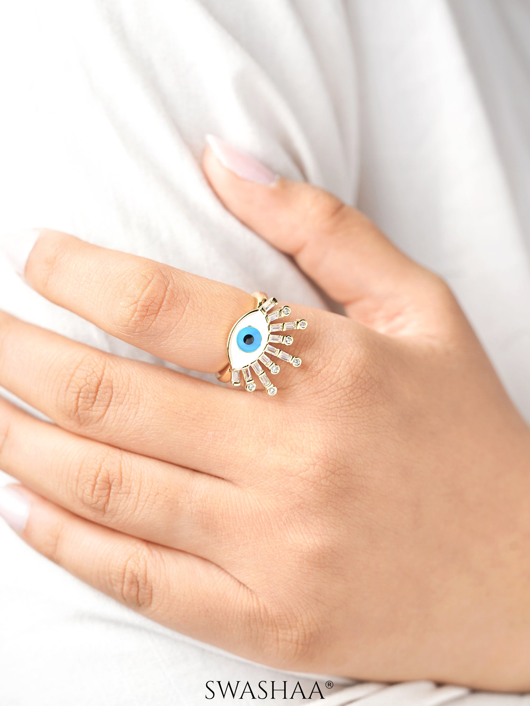 Bruce Evil Eye White 18K Gold Plated Ring