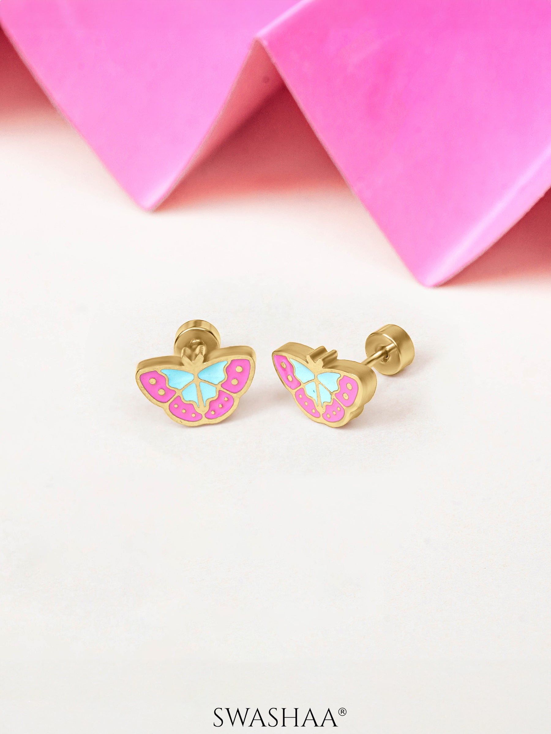 Bubbly Butterfly Charm 18K Gold Plated Kid's Stud Earrings