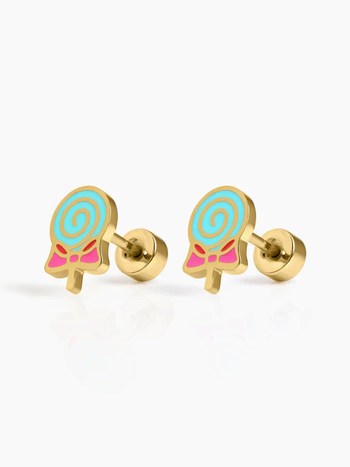 Bubbly Lolli Pop Charm 18K Gold Plated Kid's Stud Earrings