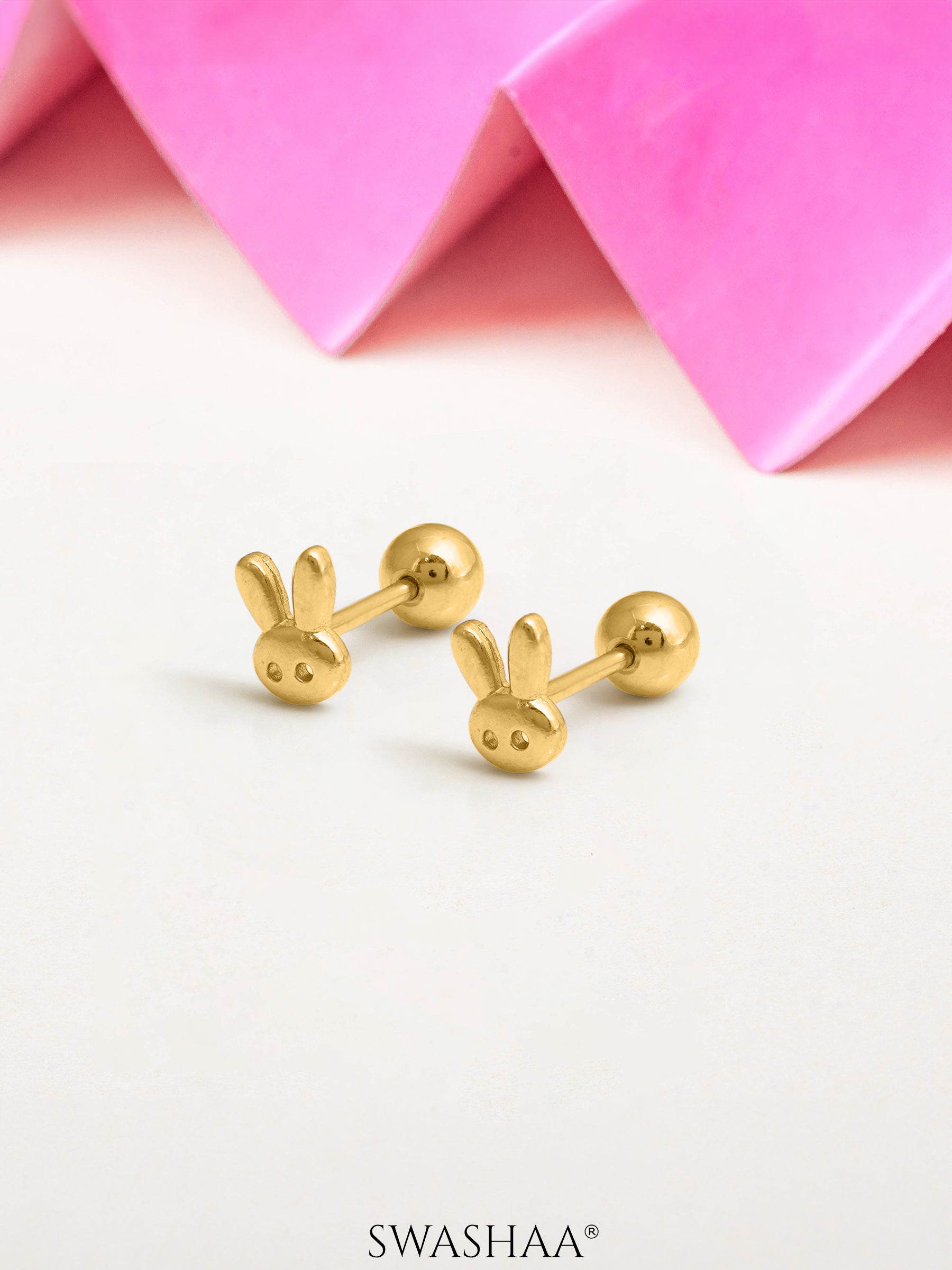Bun Bun Charm 18K Gold Plated Kid's Stud Earrings