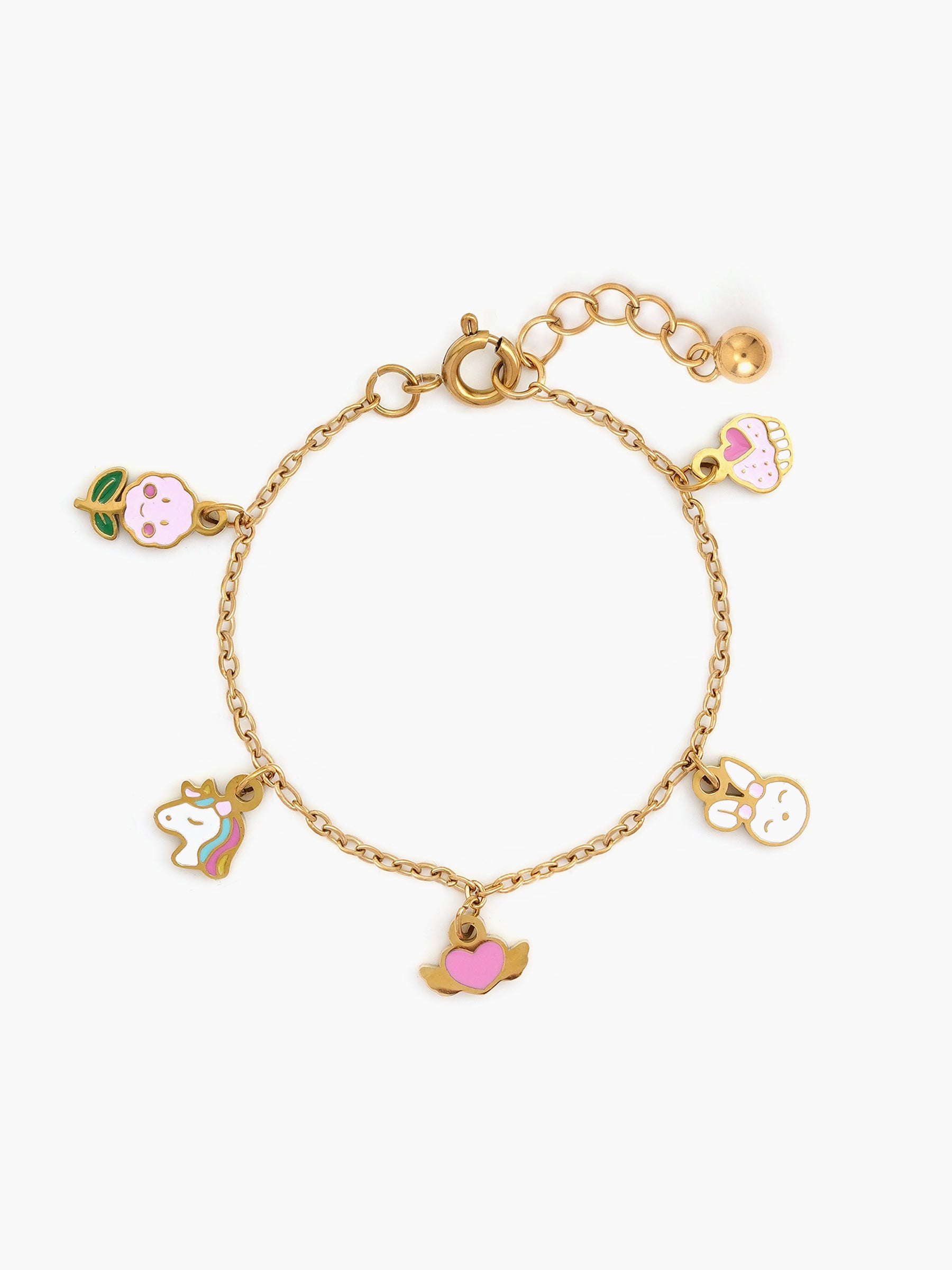 Bunny Cupcake, Flower, Unicorn, Heart , Sweet Charms 18K Gold Plated Kid's Bracelets