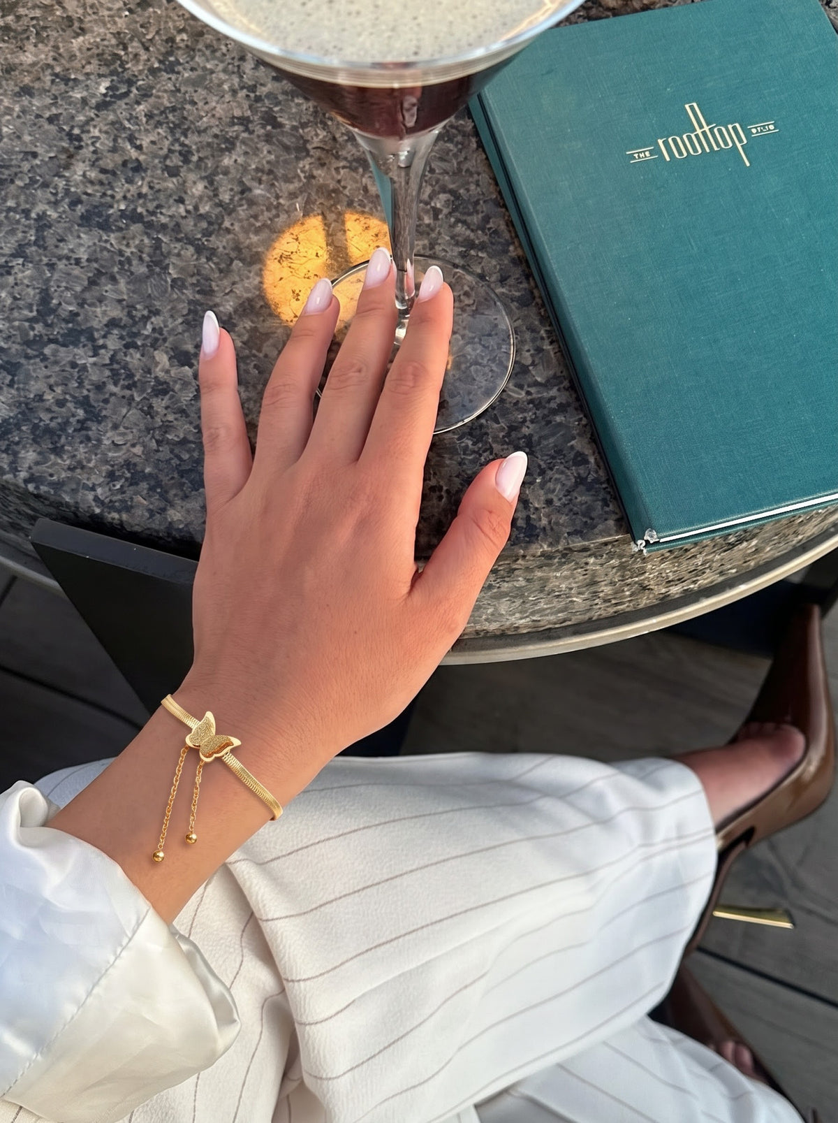 Butterfly Snake Charm 18K Gold Plated Loose Chain Bracelet